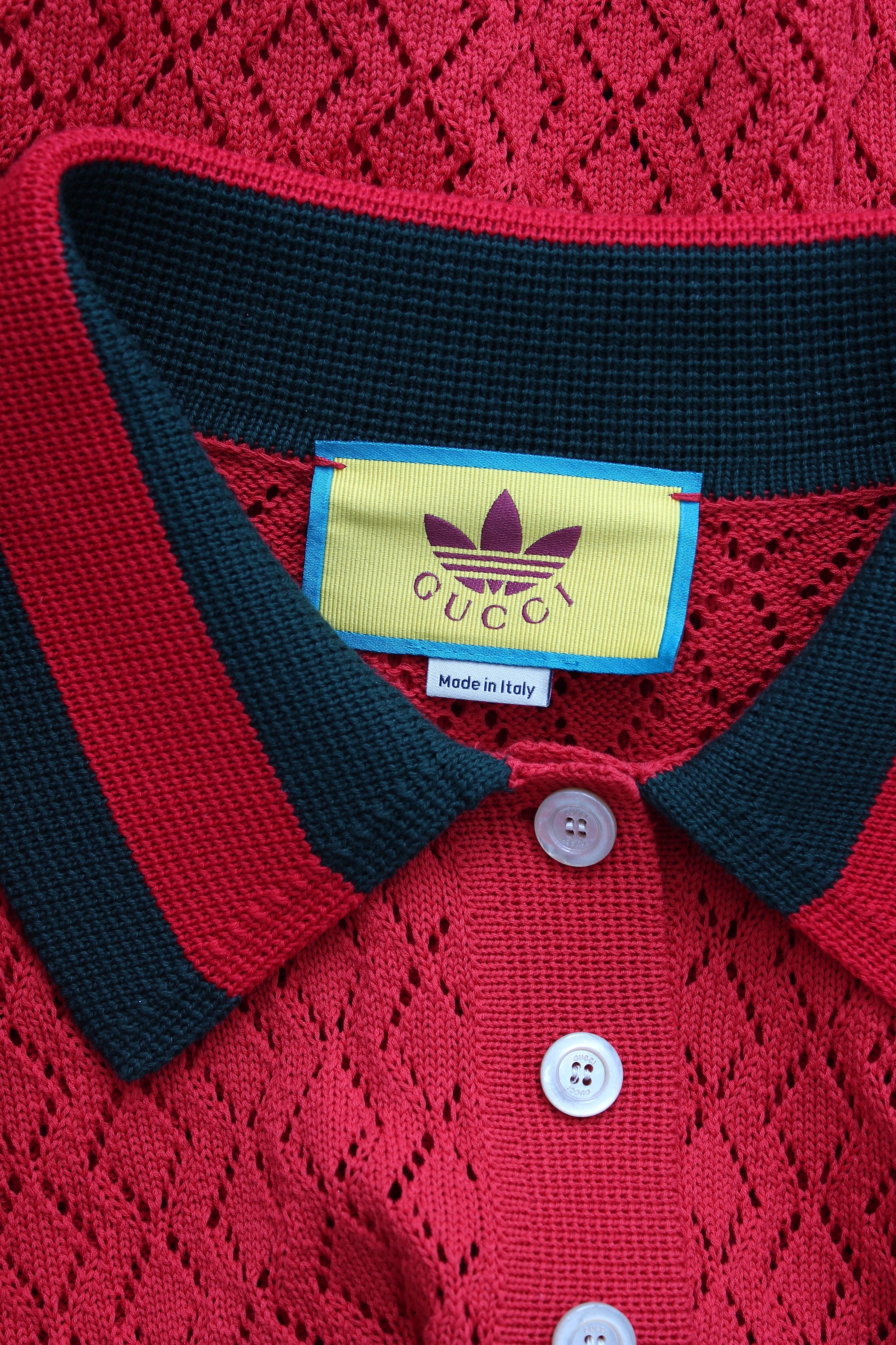 Preowned Adidas Gucci Red Knit Polo Shirt Size L cotton