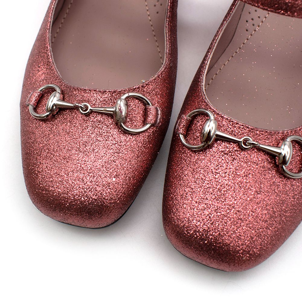 Gucci Kids 35 Pink Glitter Horse Bit Ballerinas Size 35