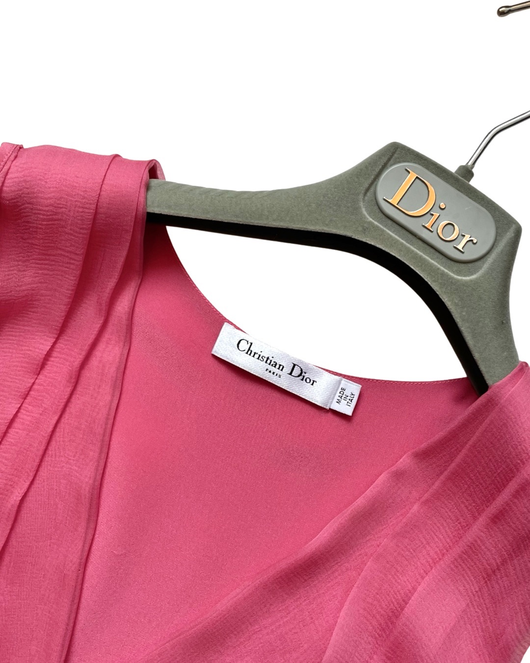 Preowned Dior Pink Silk Bow Detail Mini Dress Size S