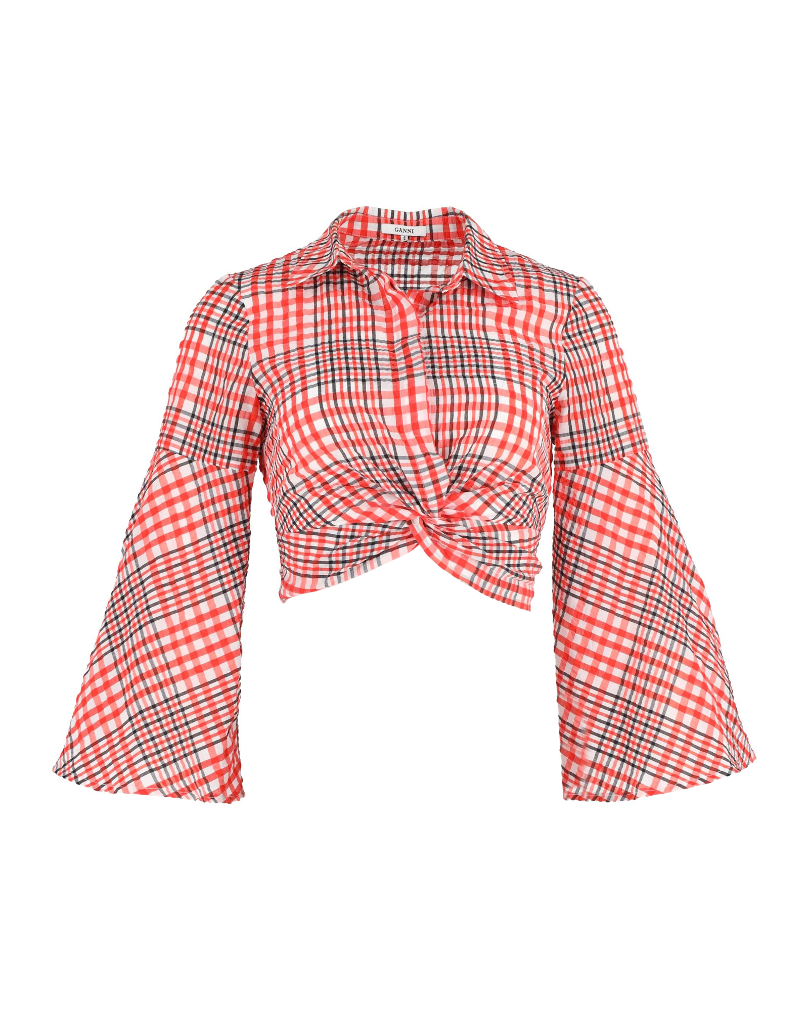 Preowned Ganni Red Charron Plaid Twist Crop Top Size 36 cotton