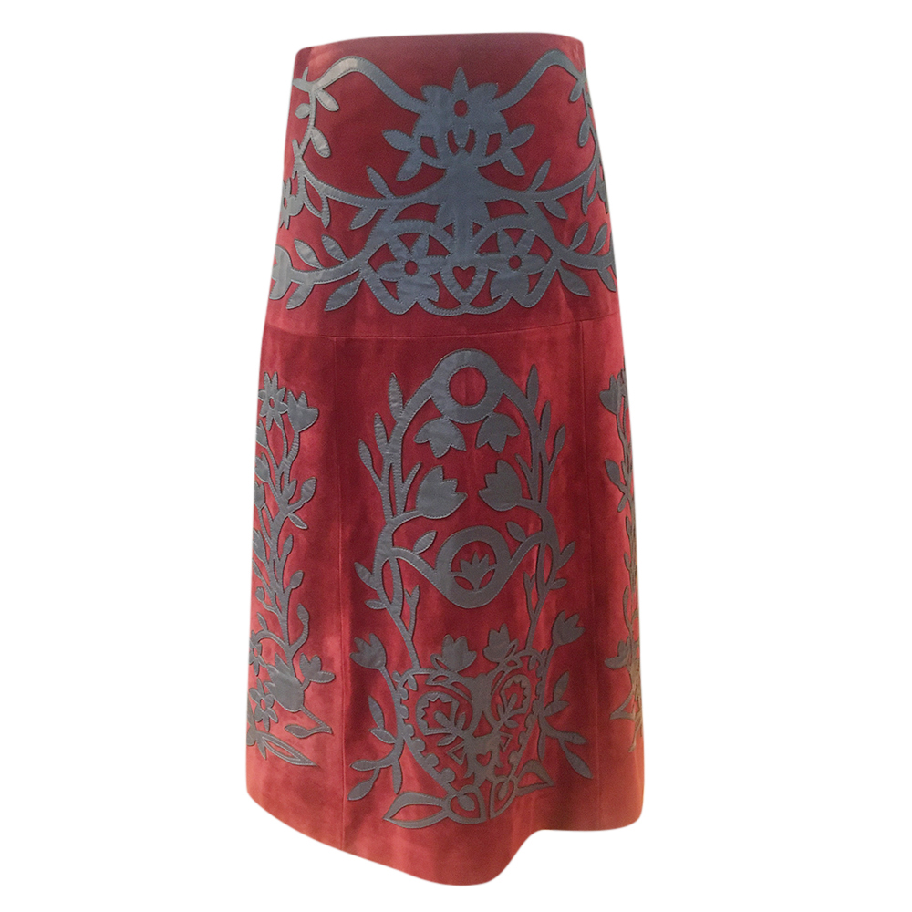 Valentino red  blue applique suede skirt Size XS