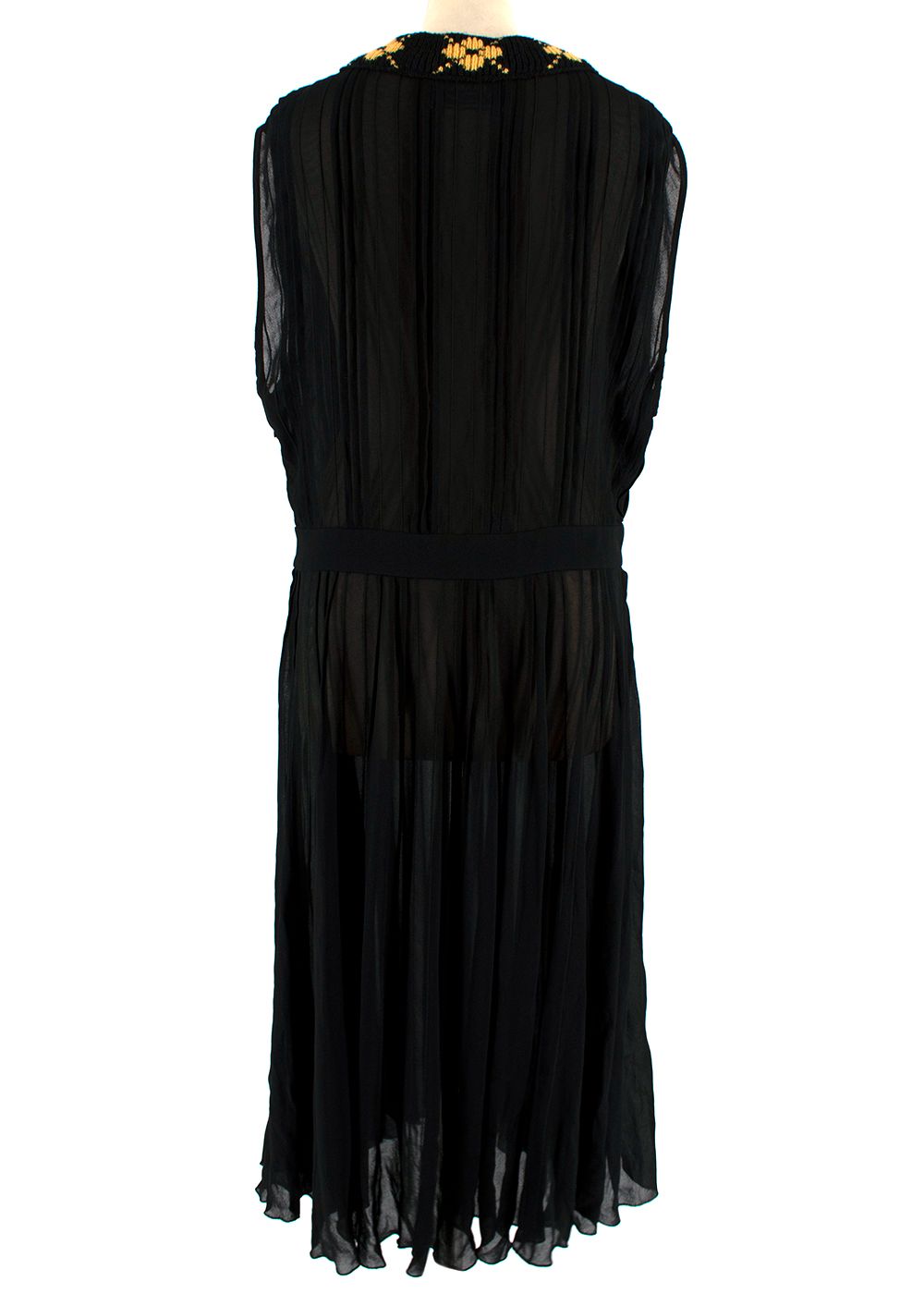 Prada Knit Trim Pleated Black Dress Size S knit/chiffon