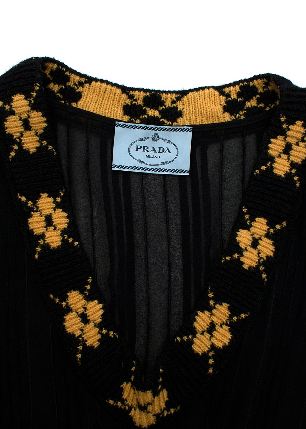 Prada Knit Trim Pleated Black Dress Size S knit/chiffon