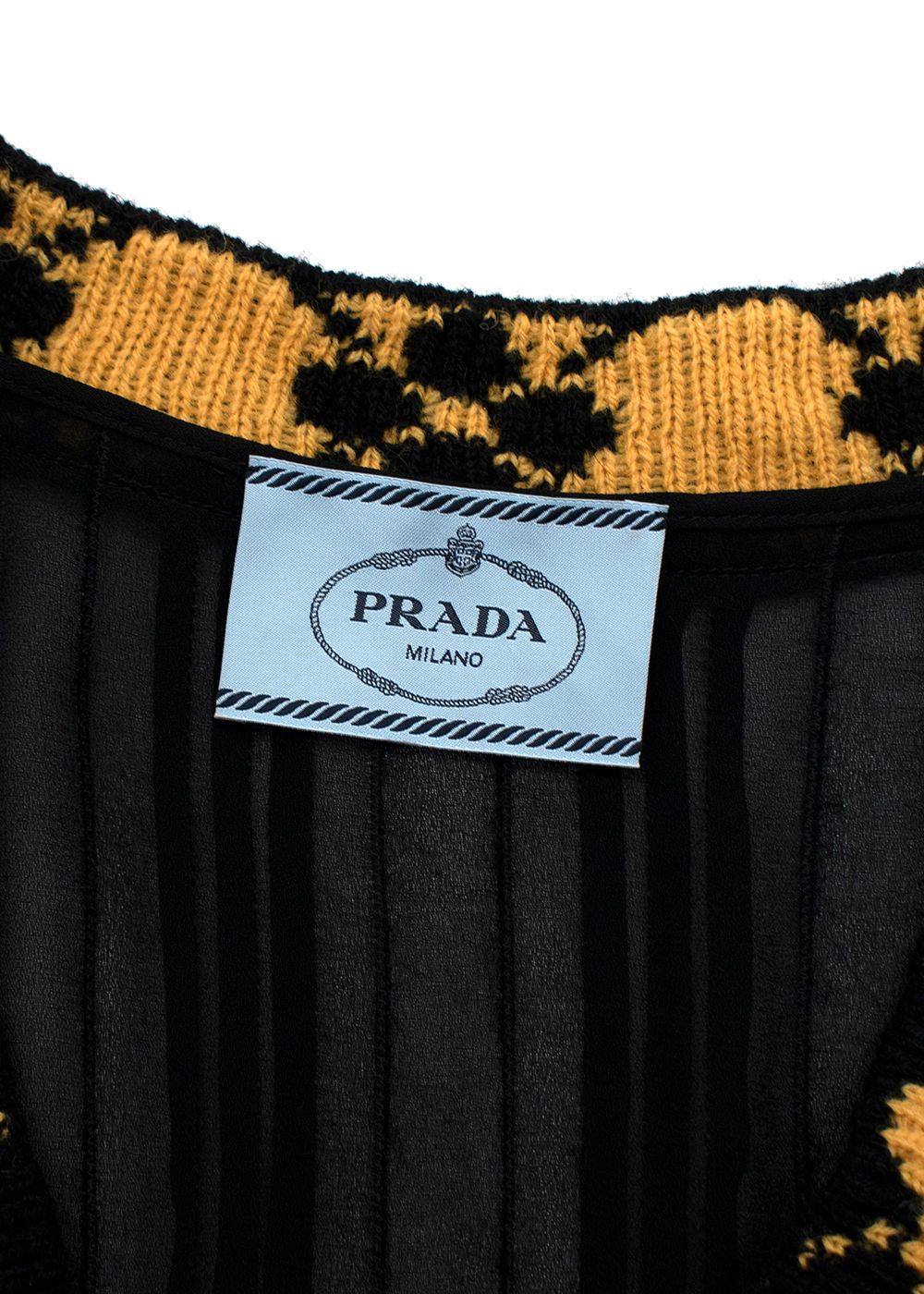 Prada Knit Trim Pleated Black Dress Size S knit/chiffon