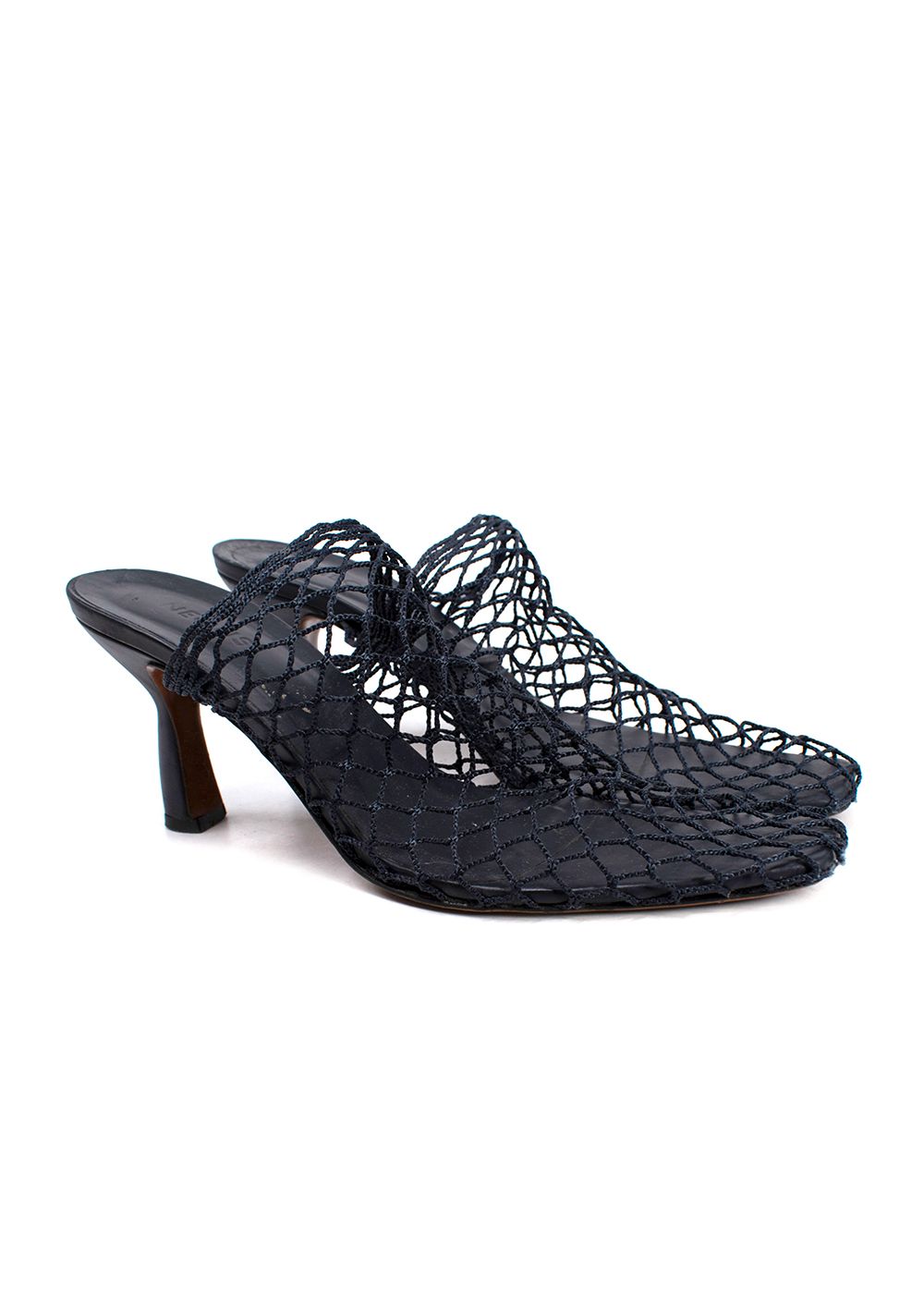 Preowned Neous Navy Bophy Fishnet Mules Size 41 Black leather