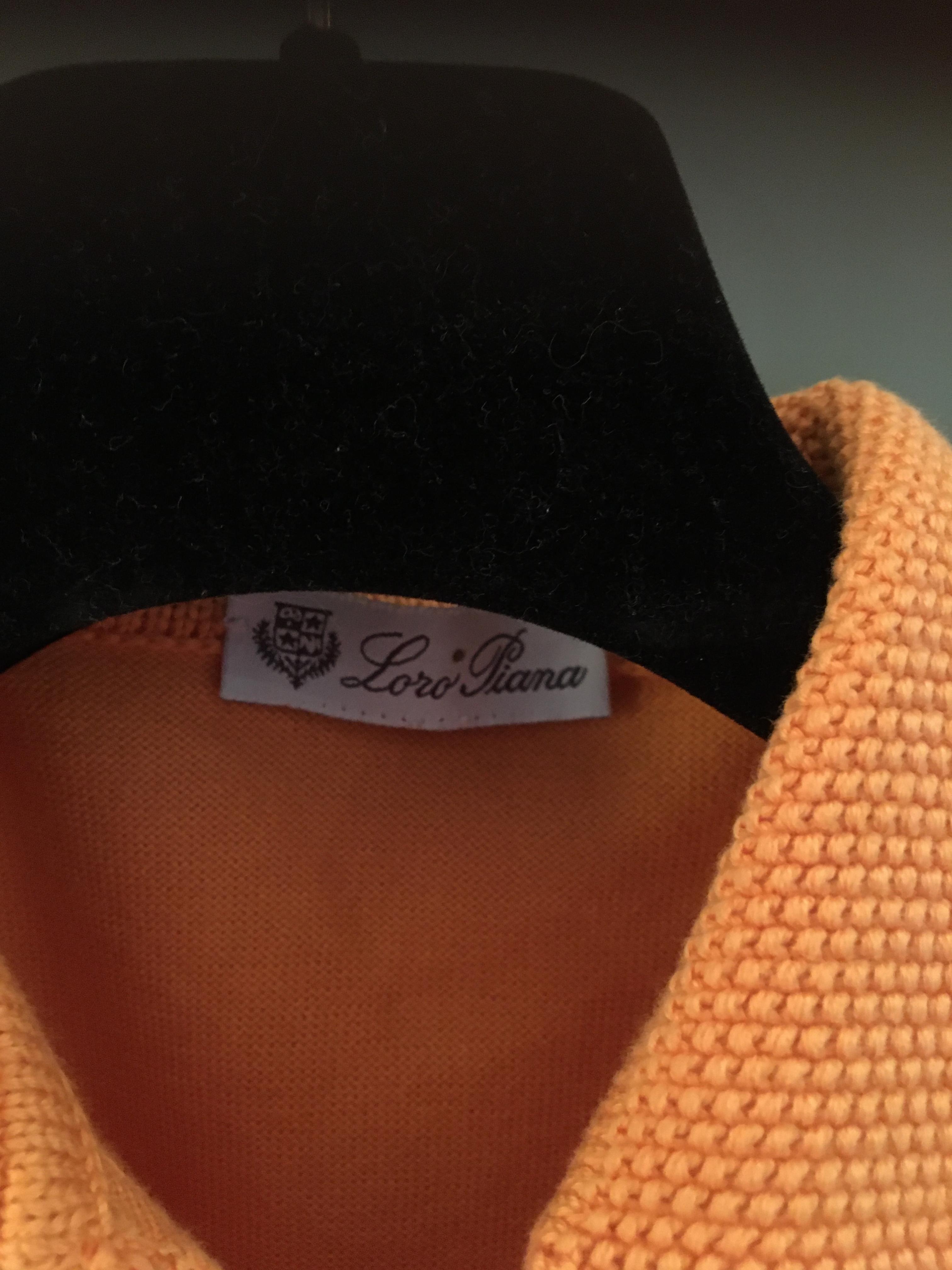 Loro Piana Orange Waffle-Knit Polo Shirt Size XS cotton