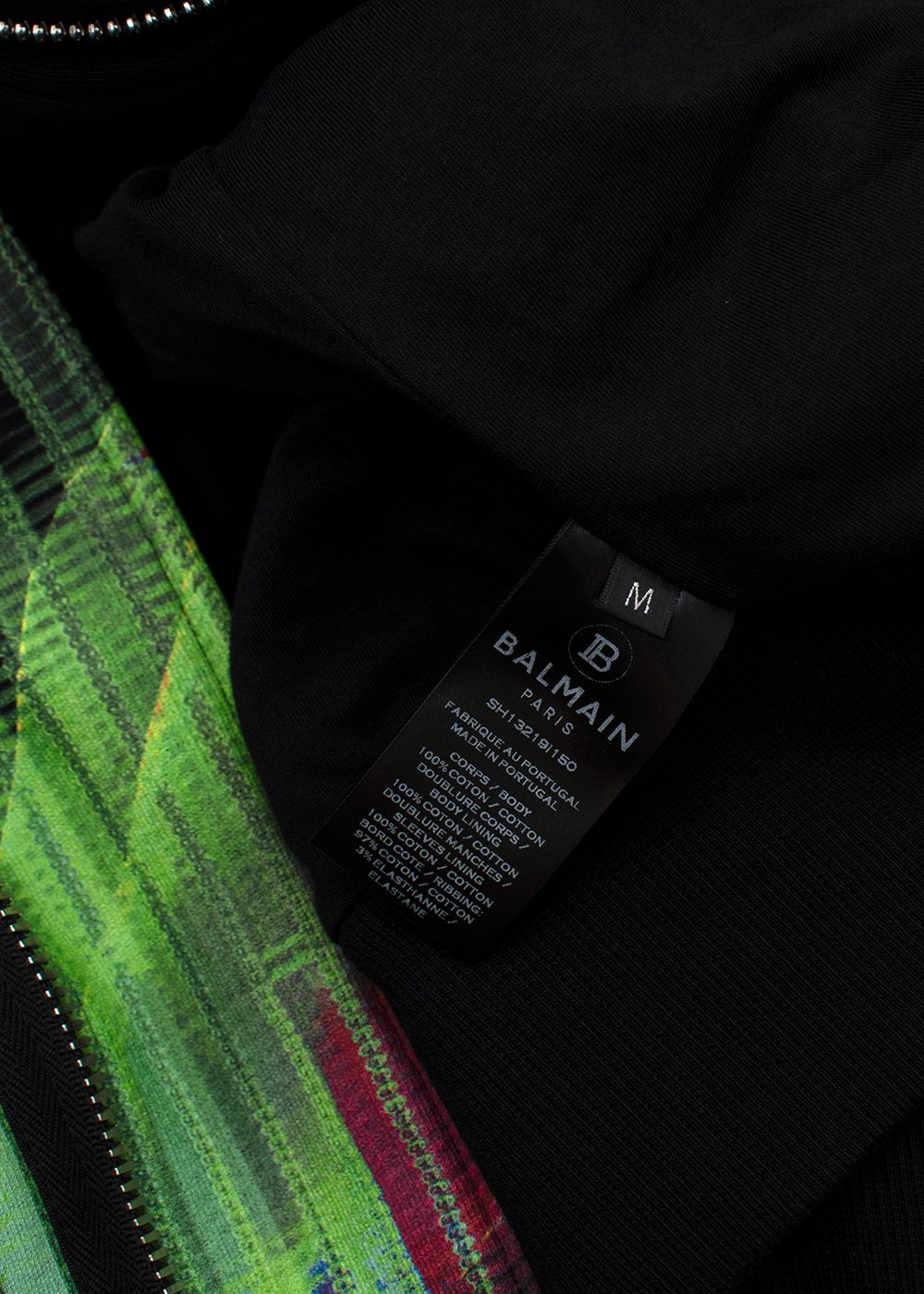 Men's Preowned Balmain Black Neon Lights Asymmetric Jacket Size M Black and Multi-coloured print cotton