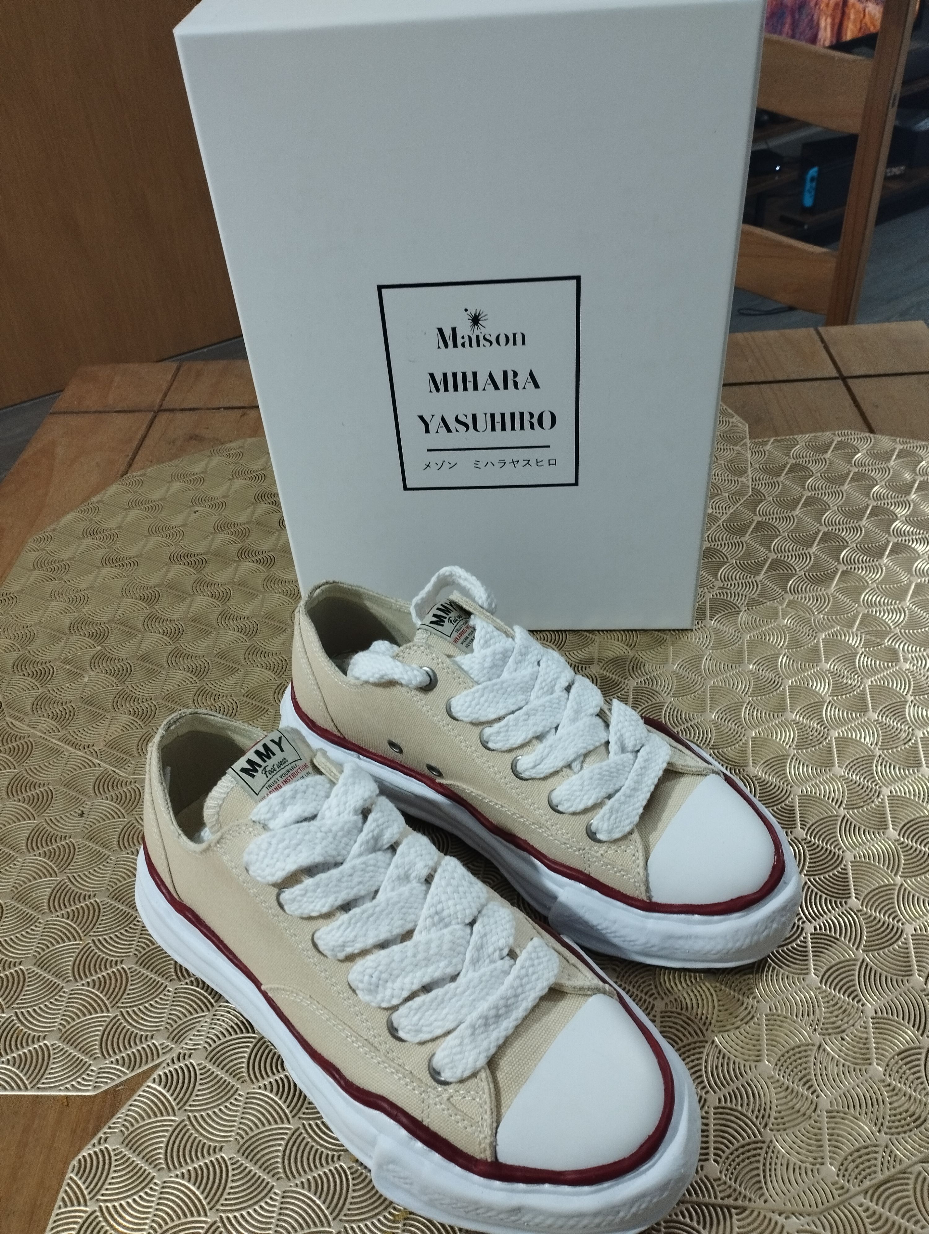 Men's Maison Mihara Yasuhiro Peterson Og Sole Canvas Low-top Sneaker Size 40 Cream/ beige cotton