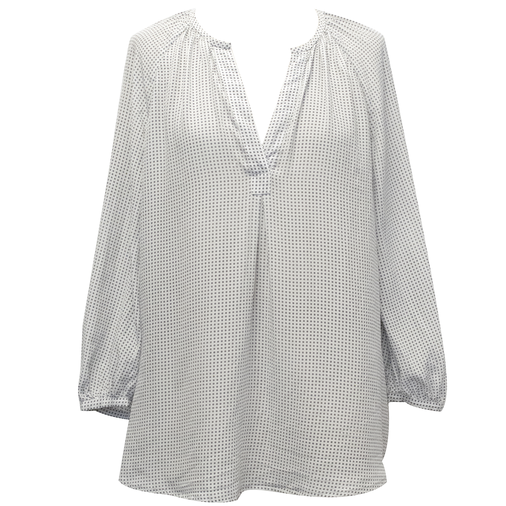 Preowned Joie Off-White Silk Blouse with Blue Square Print Size S White