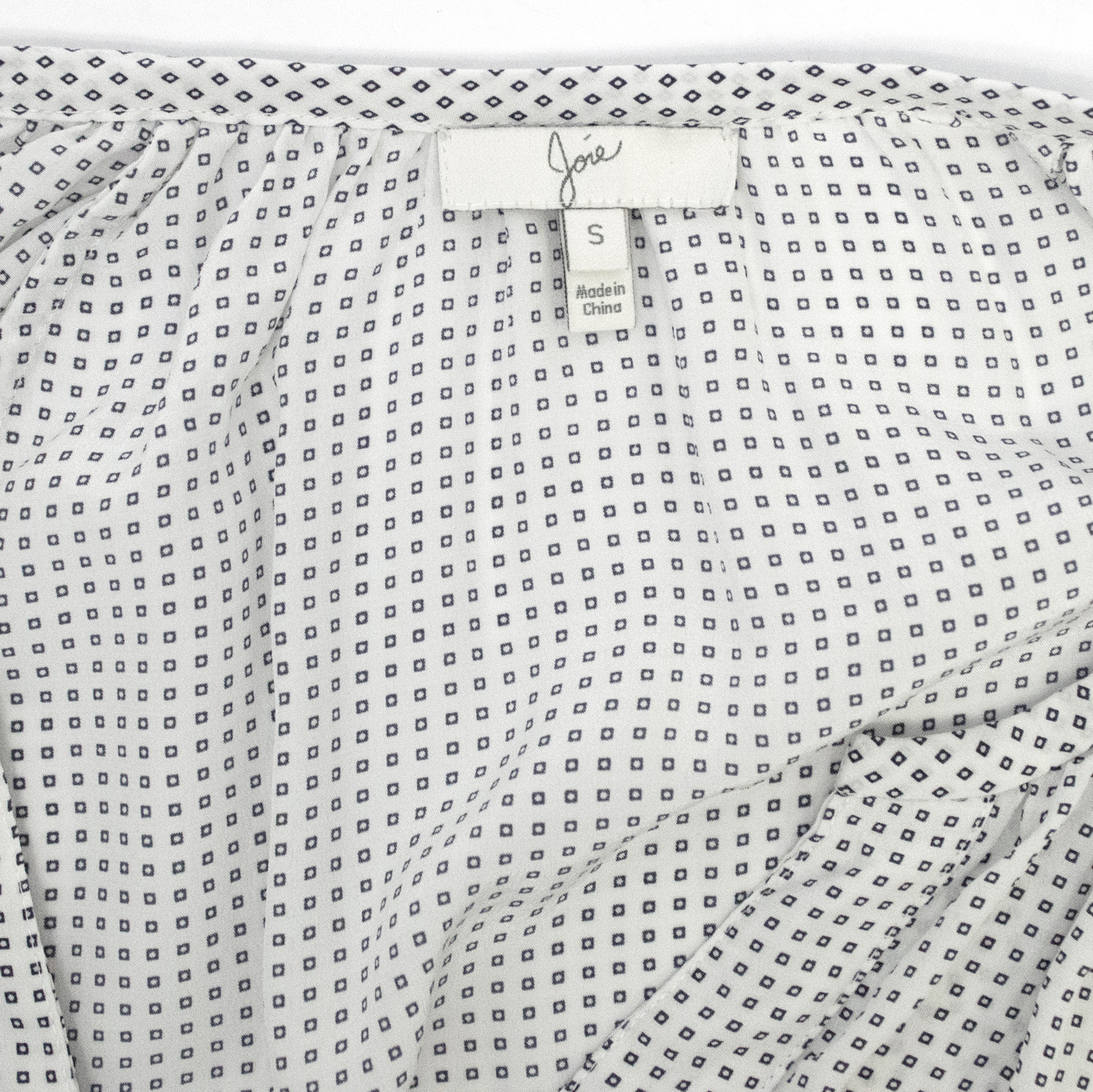 Preowned Joie Off-White Silk Blouse with Blue Square Print Size S White