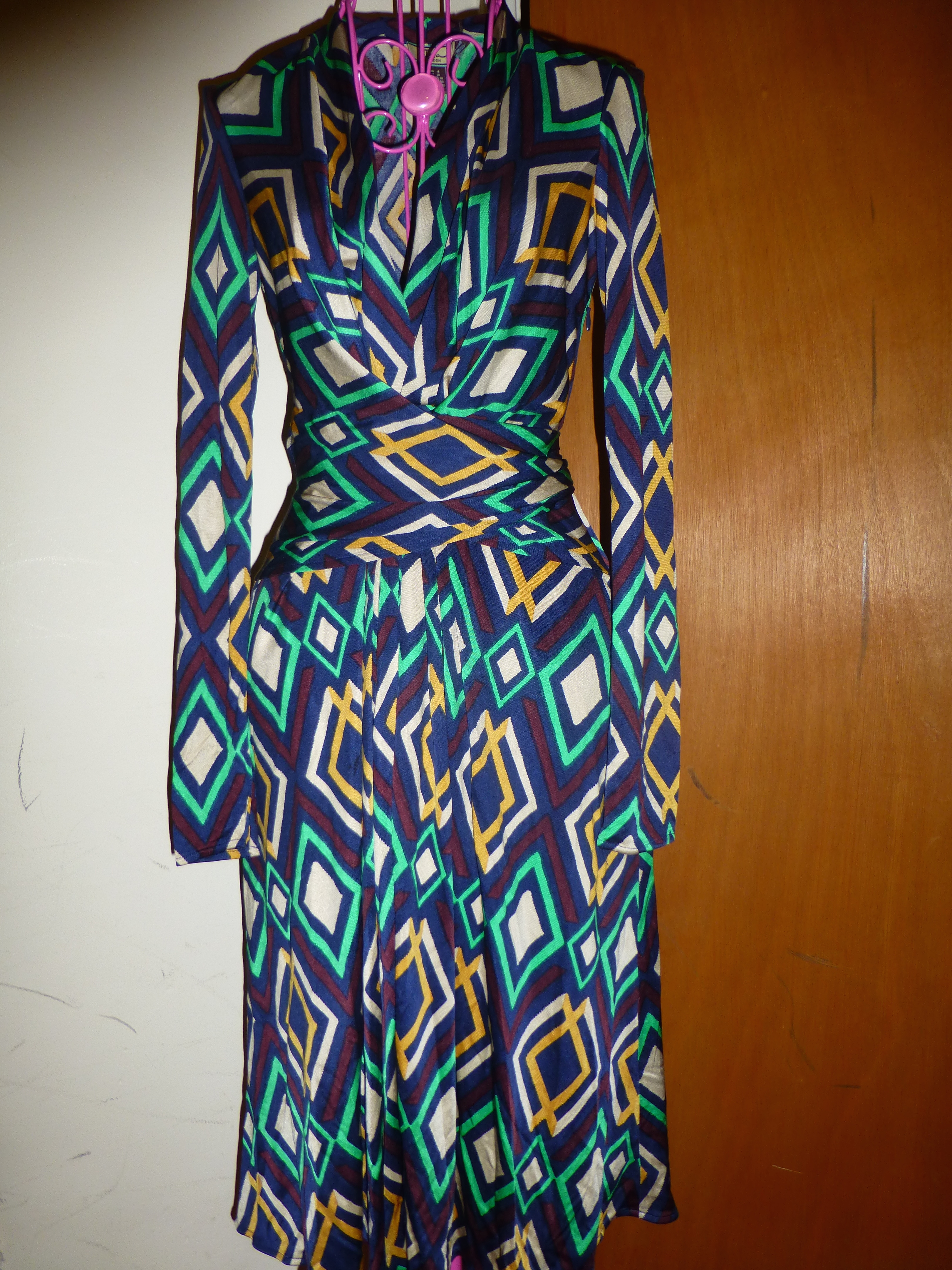 ISSA LONDON DIAMOND PRINT SILK JERSEY DRESS NEW WITH TAG UK8 US4 Size XS Multi-Coloured / Stripes