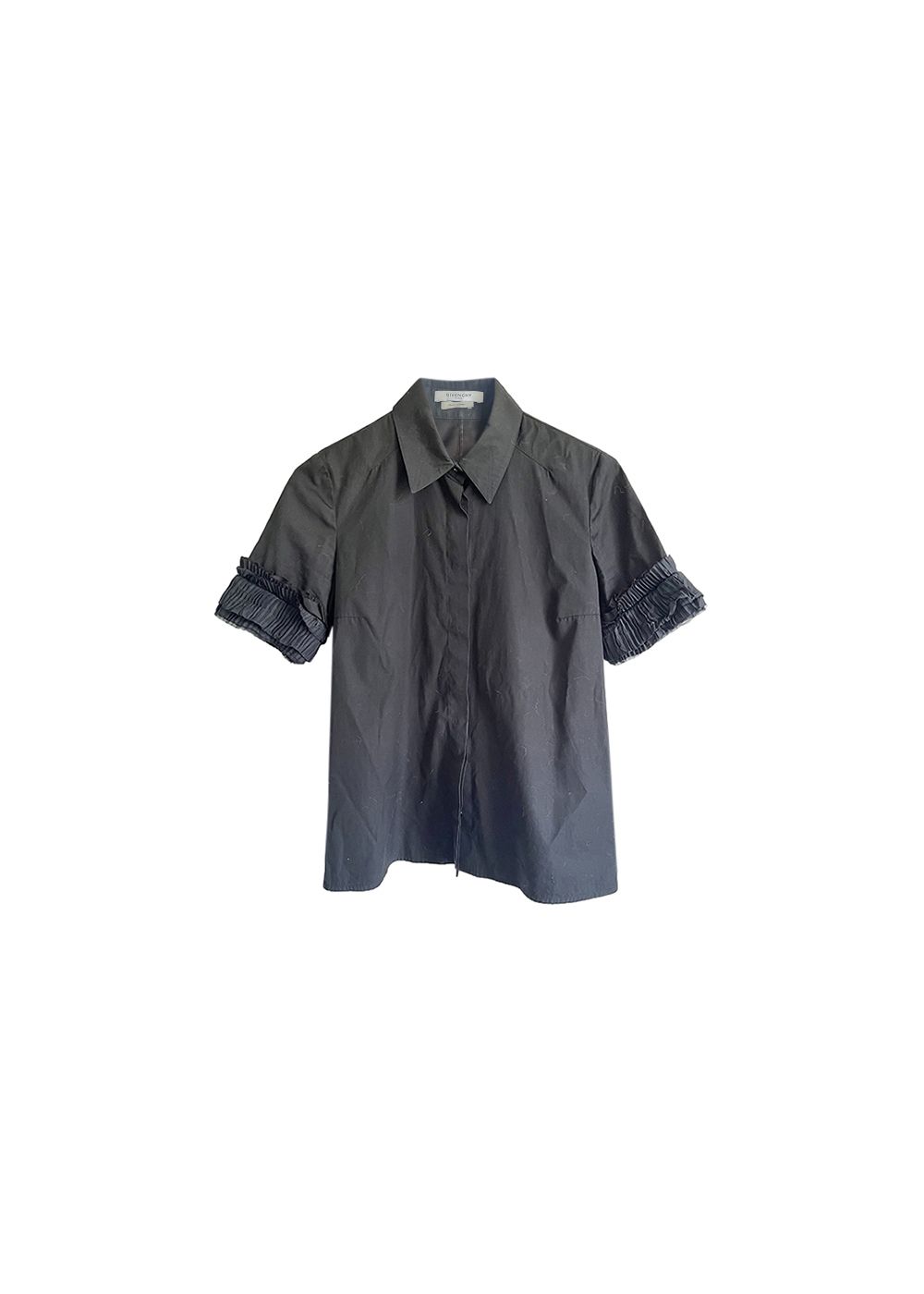 Preowned Givenchy Black cotton ruffle-sleeve shirt Size 40