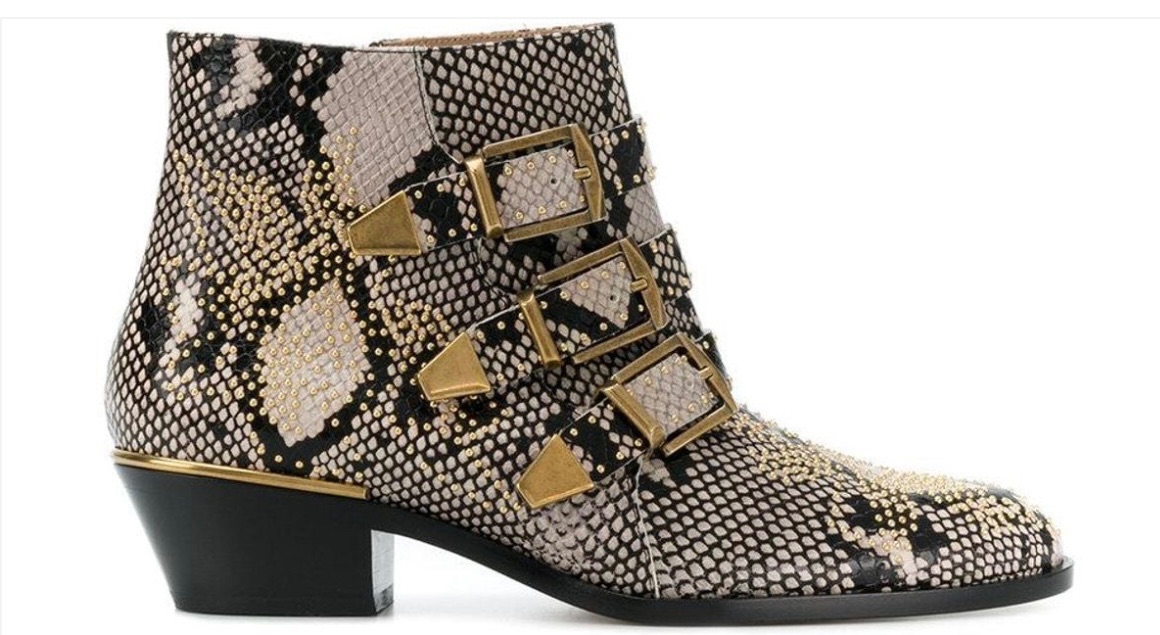 Preowned Chloe Snake Print Susanna Ankle Boots Size 39 Black, beige, gold genuine leather