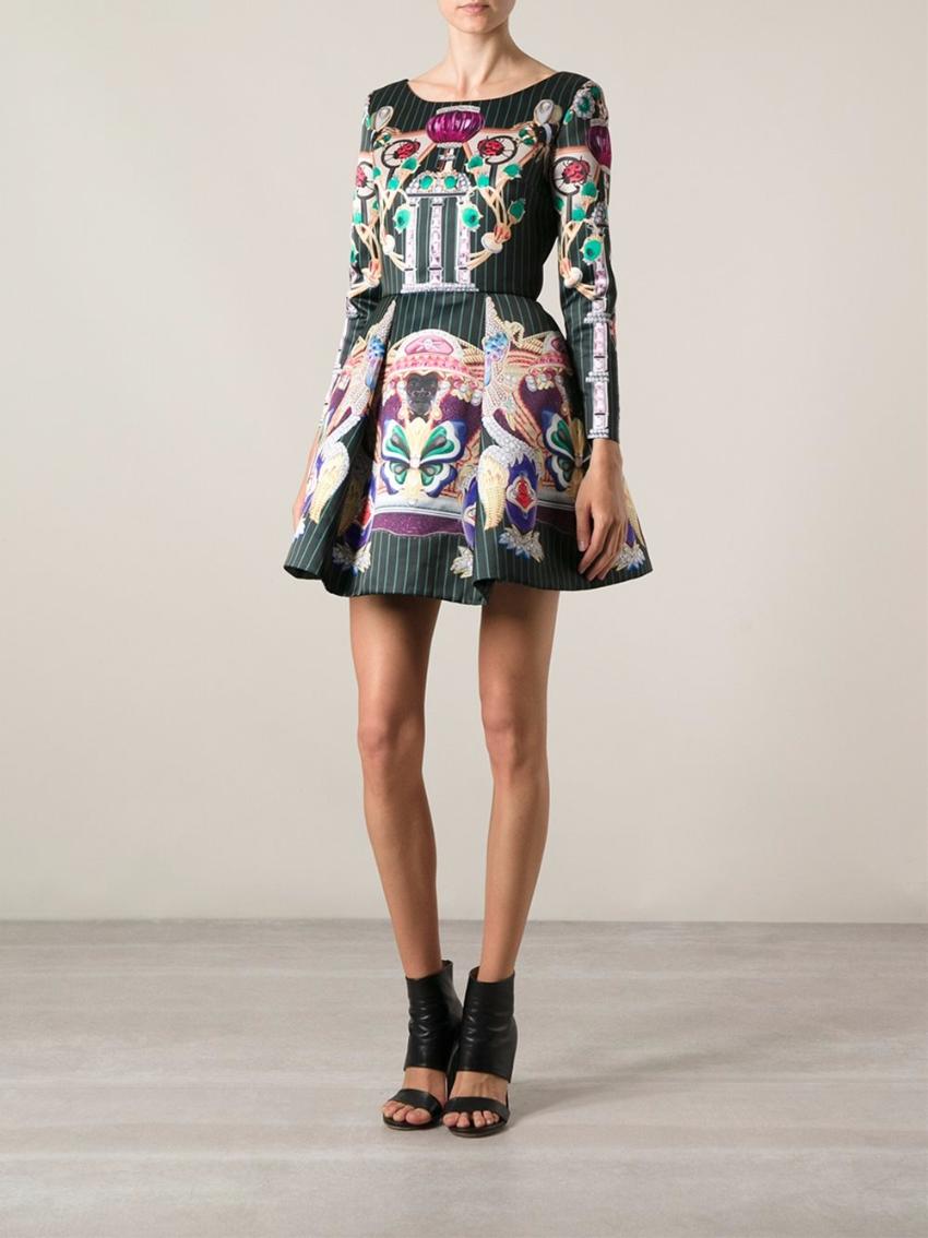 Preowned Mary Katrantzou Copelia printed puff dress Size S Black polyester