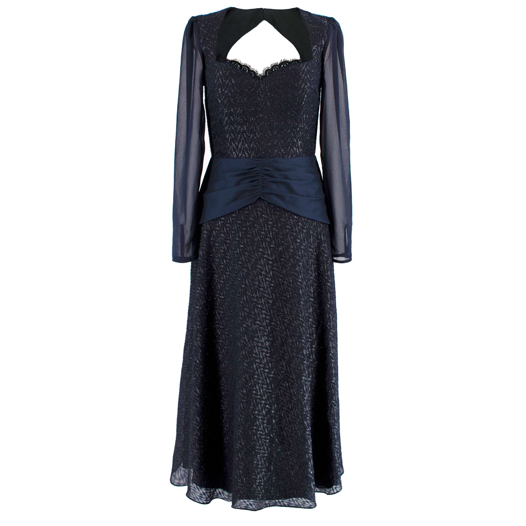 Self Portrait Navy Metallic Jacquard Dress Size XS polyester