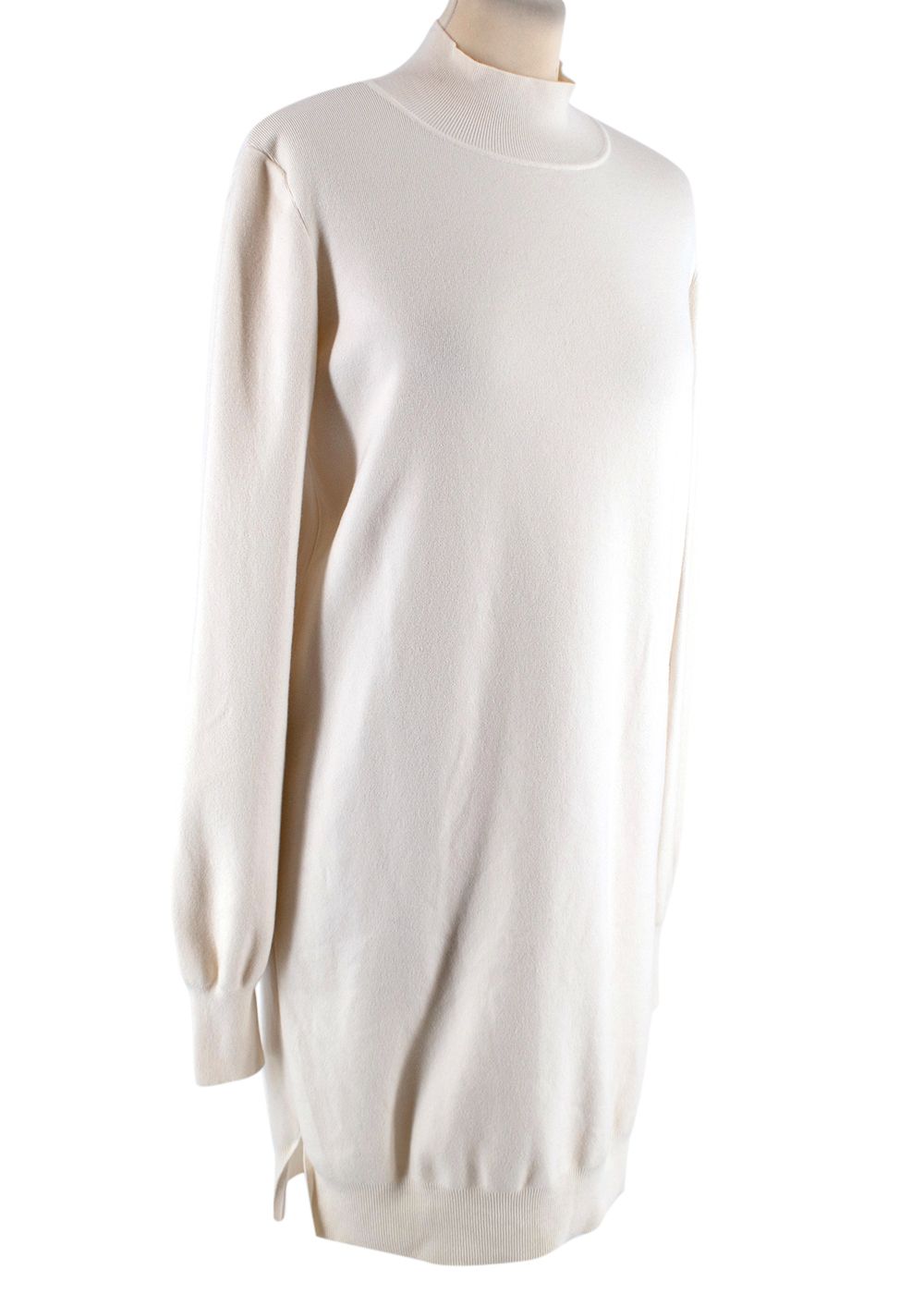 Dior Cream Knit High Neck Midi Dress Size M Creme wool