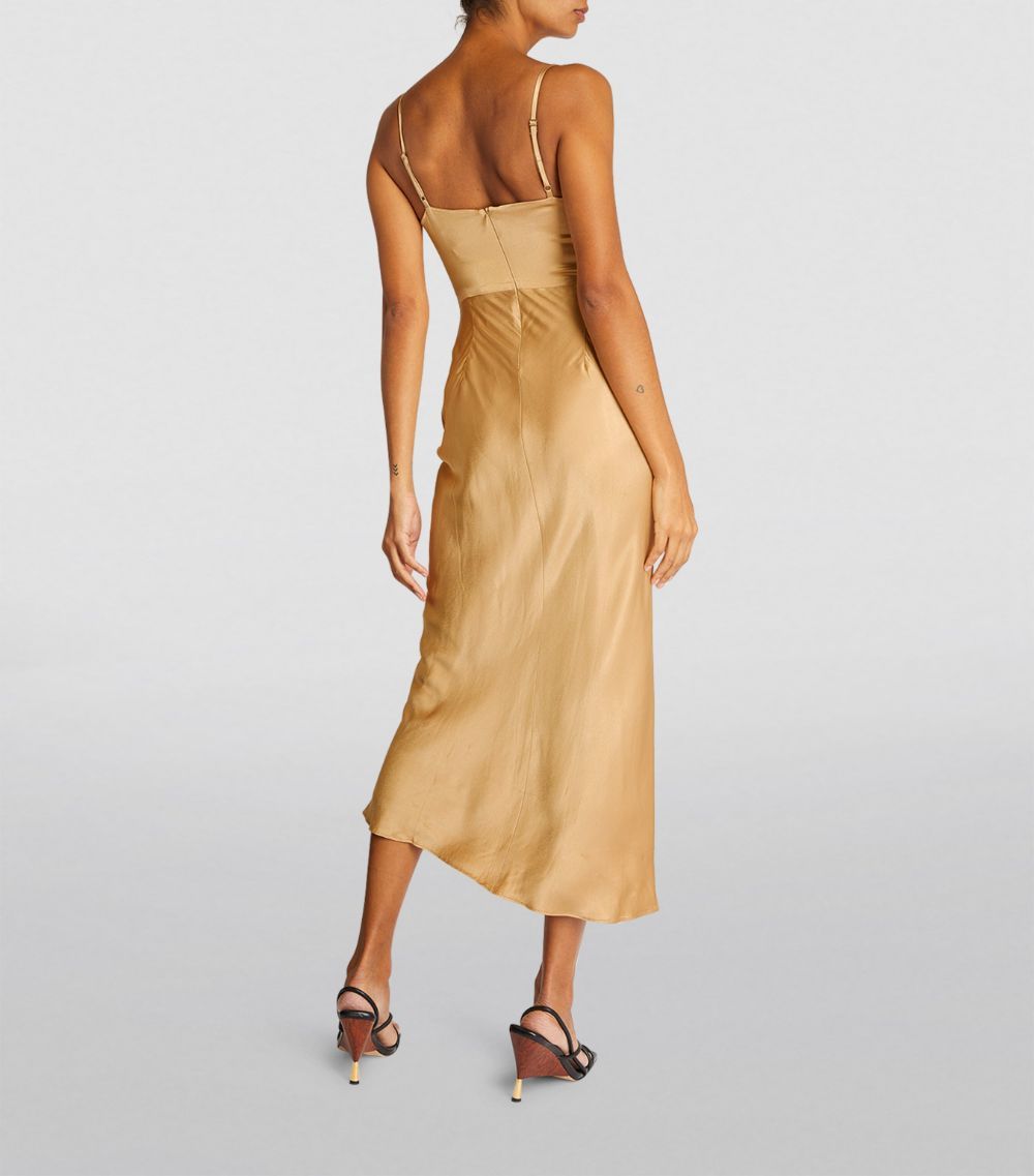 Shona Joy Gold Satin Oliveira Midi Dress Size S ecovero/viscose/polyester