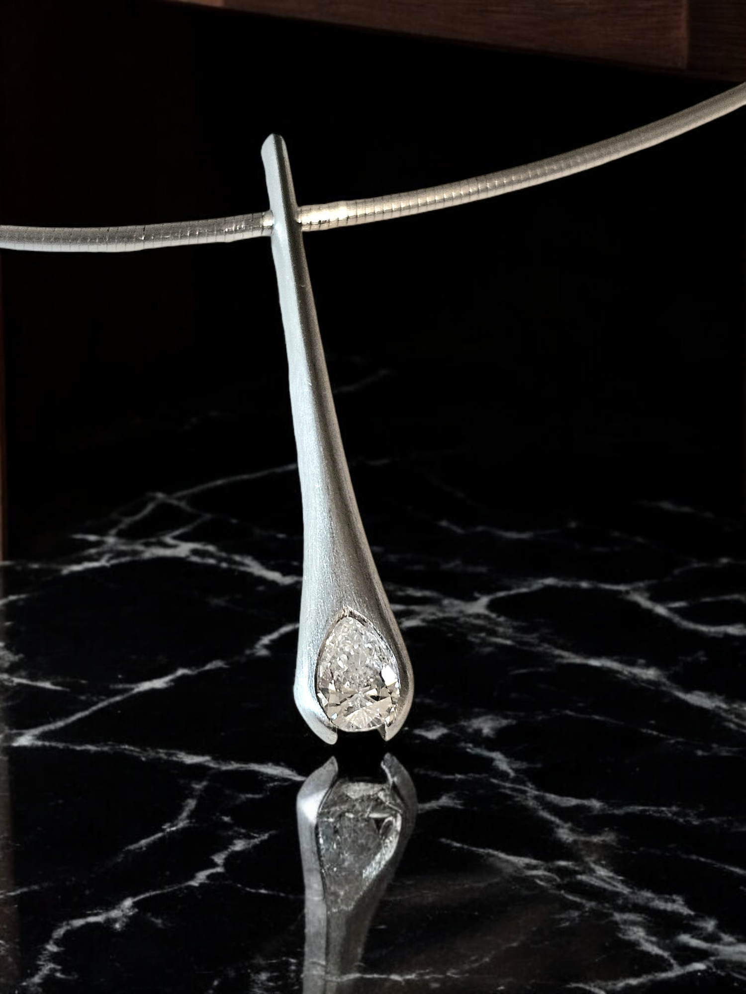 Paul Spurgeon Pear Shaped Diamond Pendant And Chain Platinum