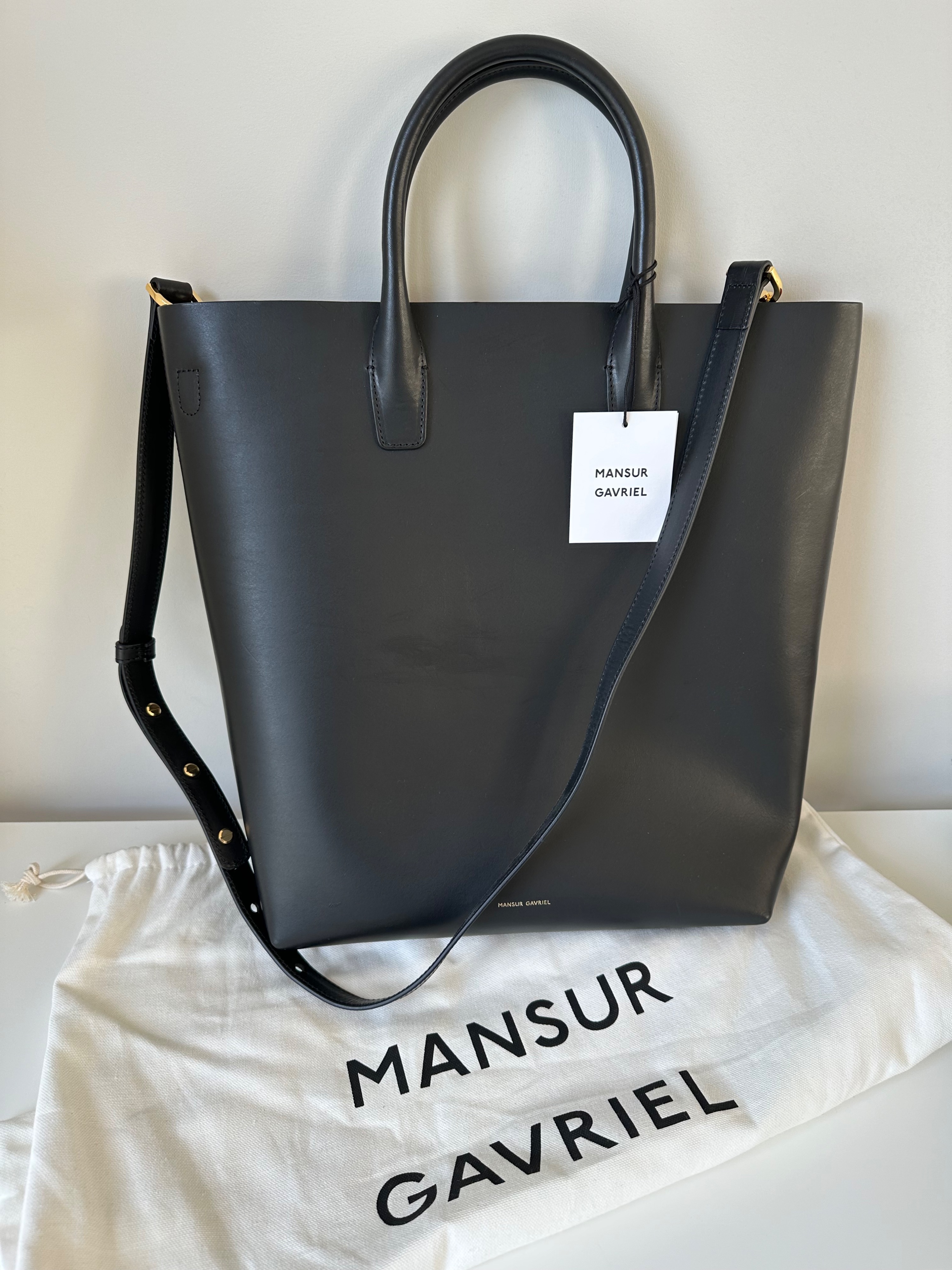 Mansur Gavriel Black Leather North South Tote Bag Black with red interior