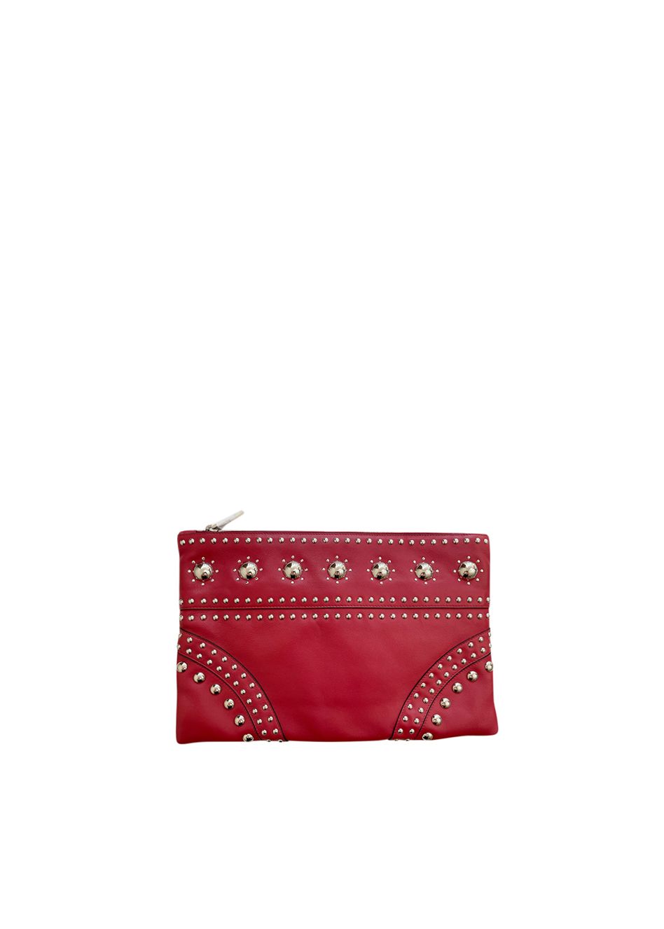 Preowned Prada Red Leather Studded Clutch Bag