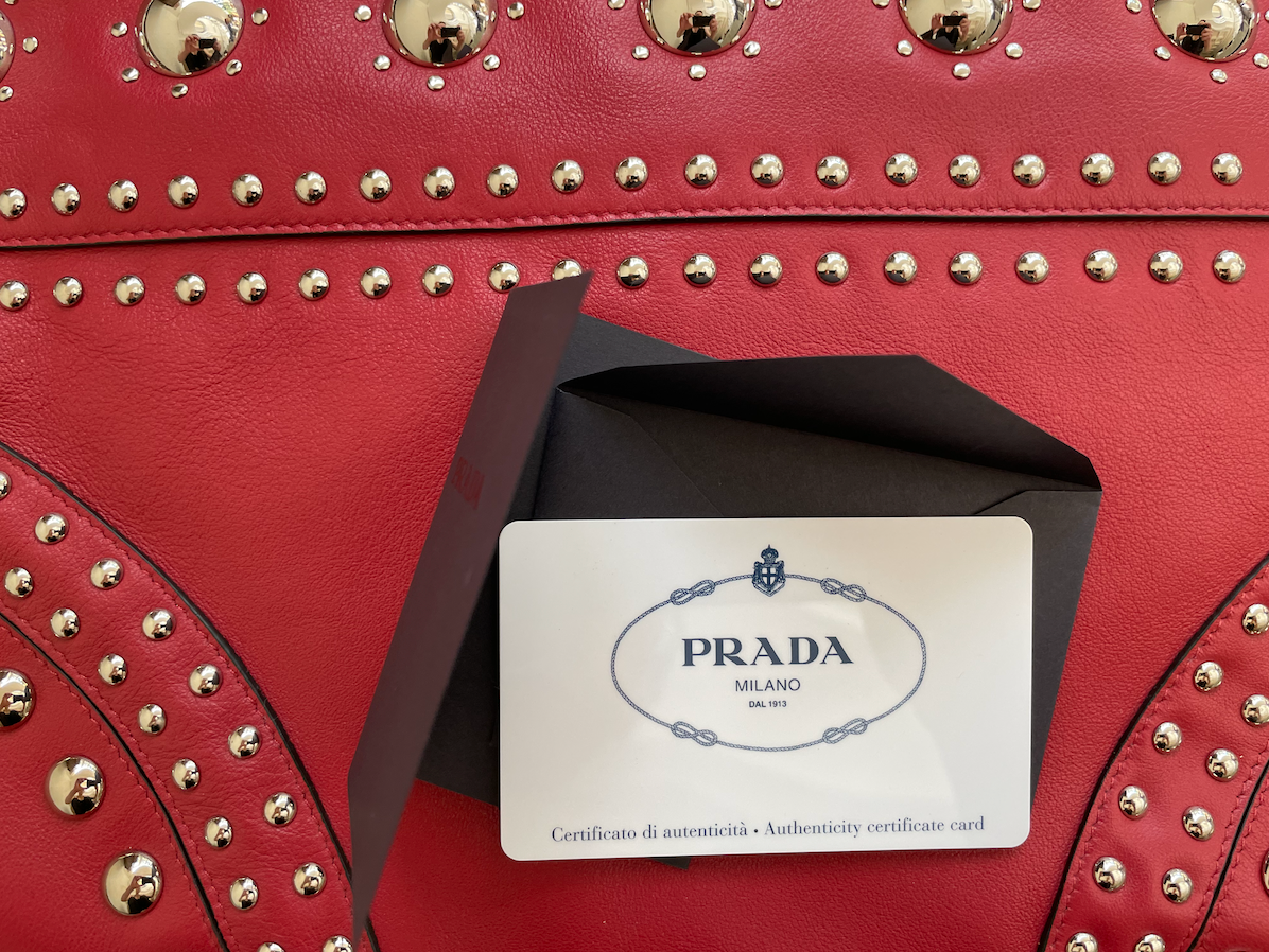 Preowned Prada Red Leather Studded Clutch Bag