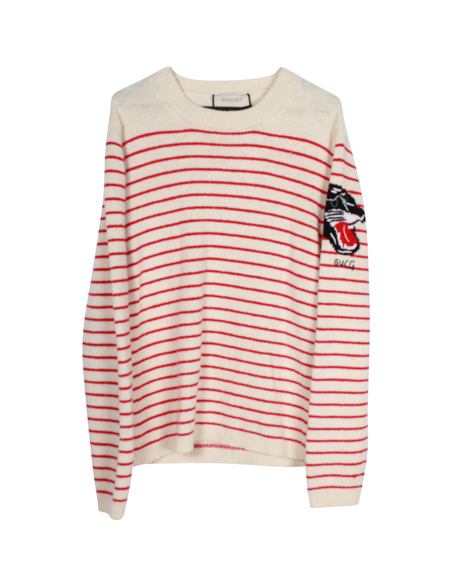 Gucci Striped Knit Cashmere Sweater with Animal Applique Detail Size S