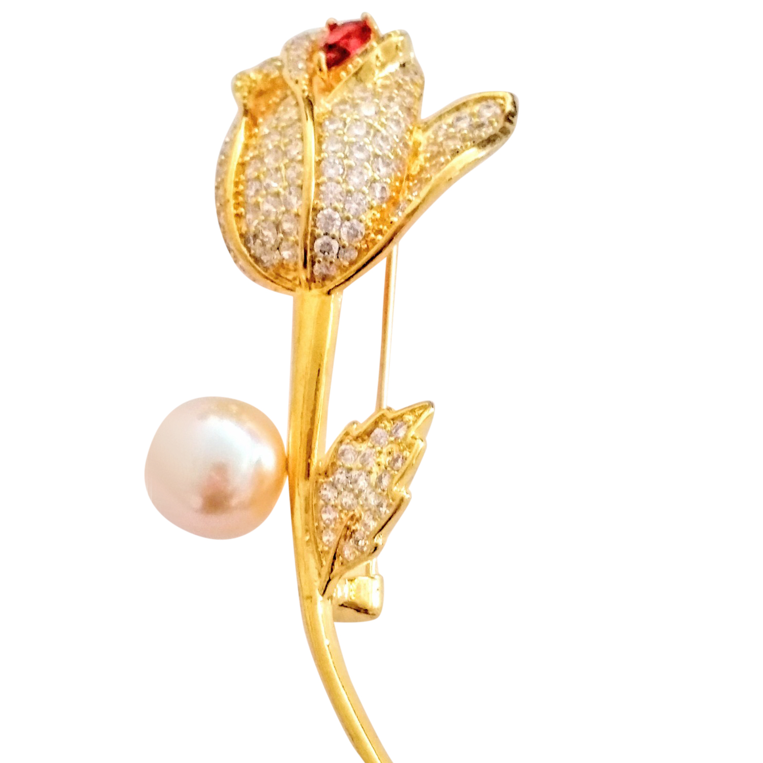 Bespoke Crystal Embellished Rose Brooch White zircons/k gold plated