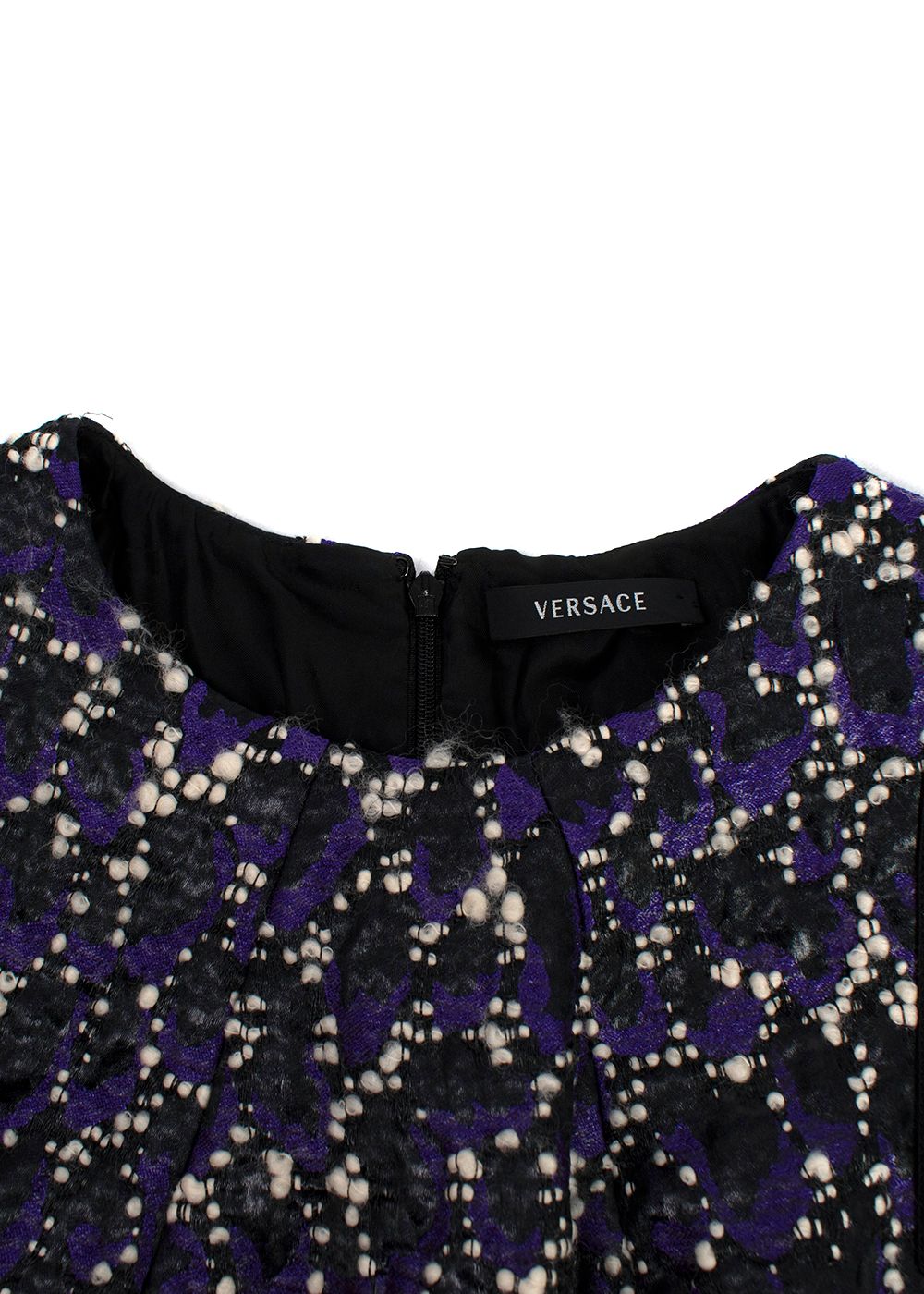 Preowned Versace Black  Purple Sleeveless Tweed Mini Dress Size S polyester