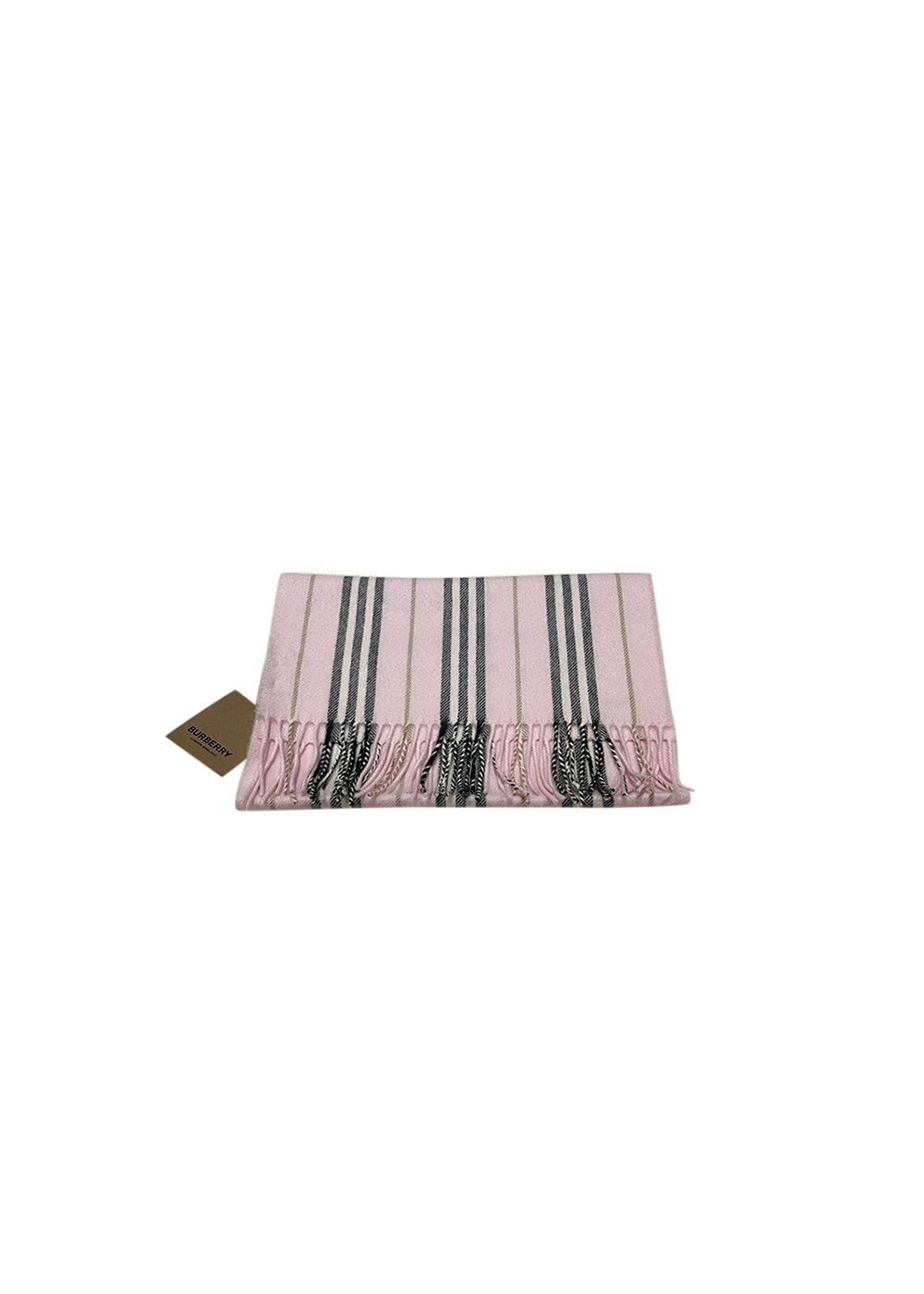 Burberry Pink Striped Cashmere  Wool Scarf Alabaster Pink