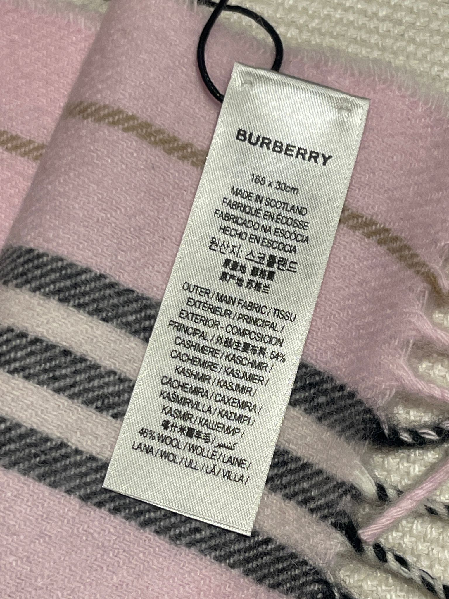 Burberry Pink Striped Cashmere  Wool Scarf Alabaster Pink