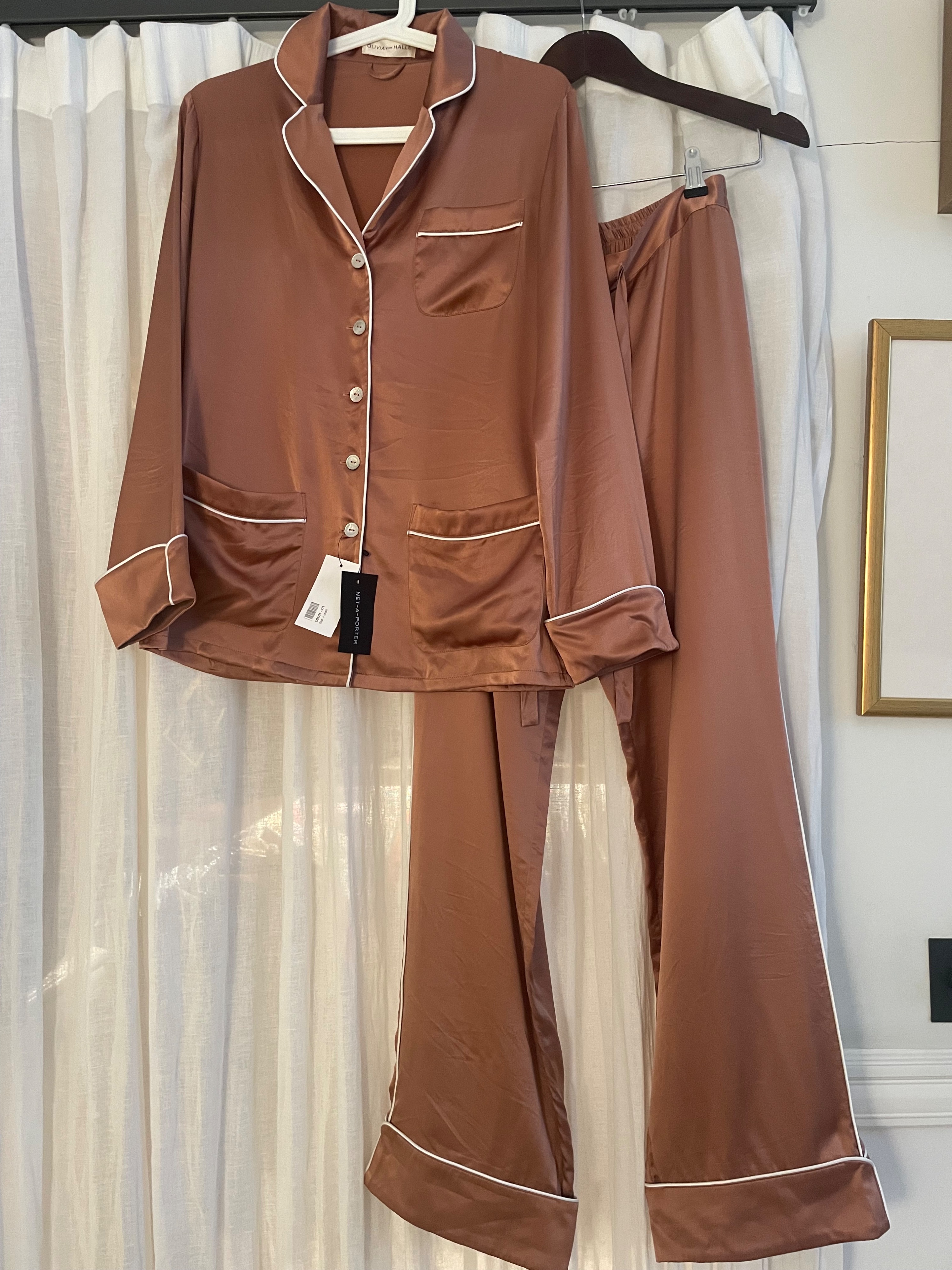 Olivia Von Halle Cinnamon Coco Piped Silk-satin Pajama Set Size XS silk