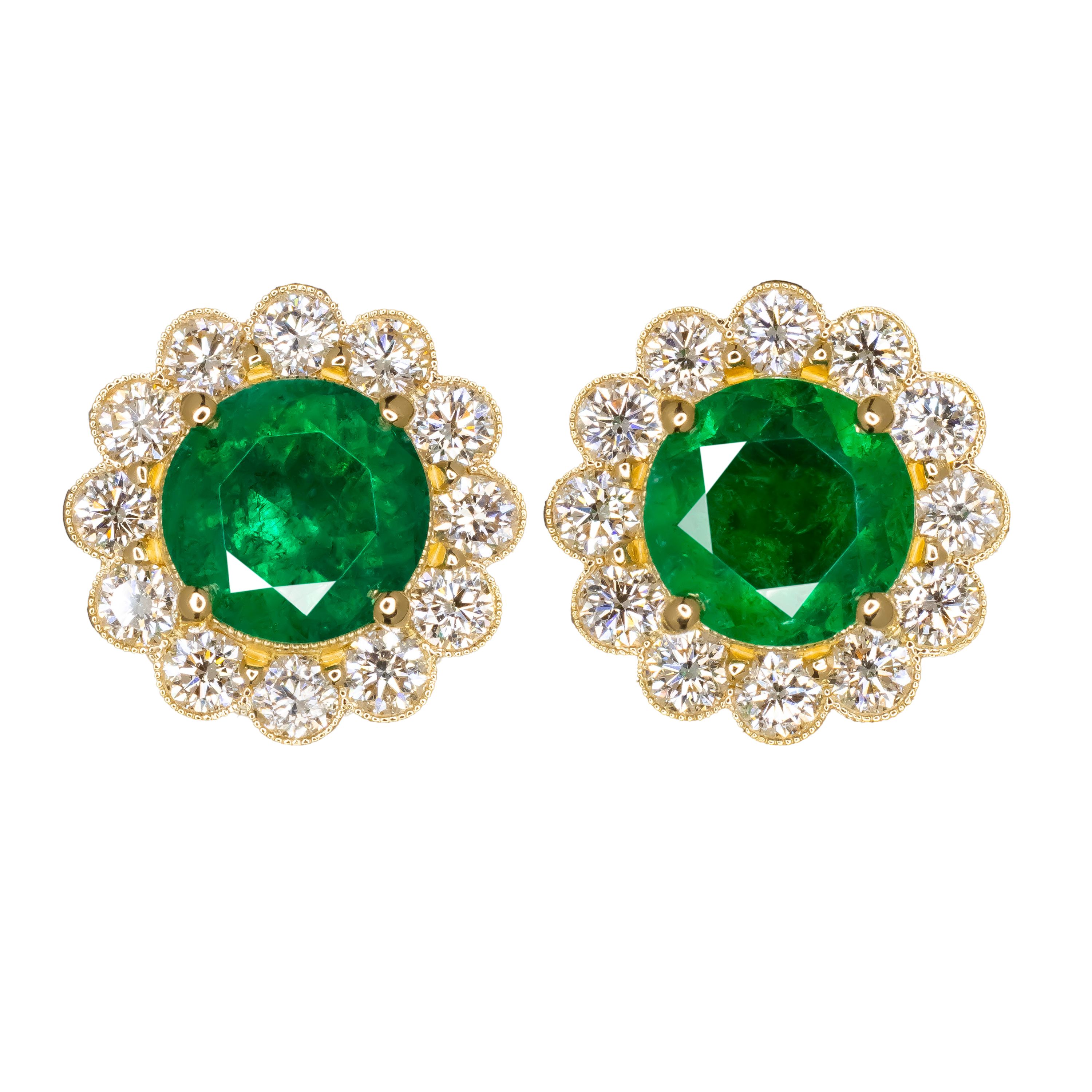 Antinori Fine Jewels 440ctw Colombian Emerald stud earrings Green k yellow gold