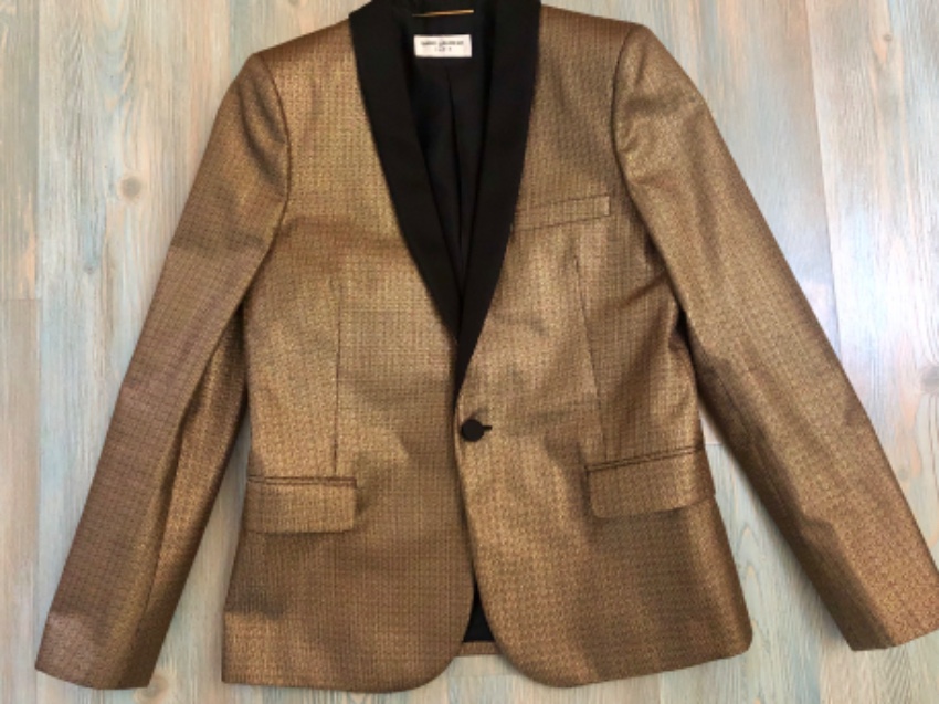 Preowned Saint Laurent gold jacquard blazer Size S silk