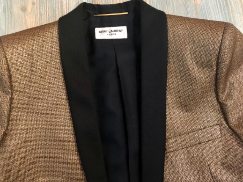 Preowned Saint Laurent gold jacquard blazer Size S silk