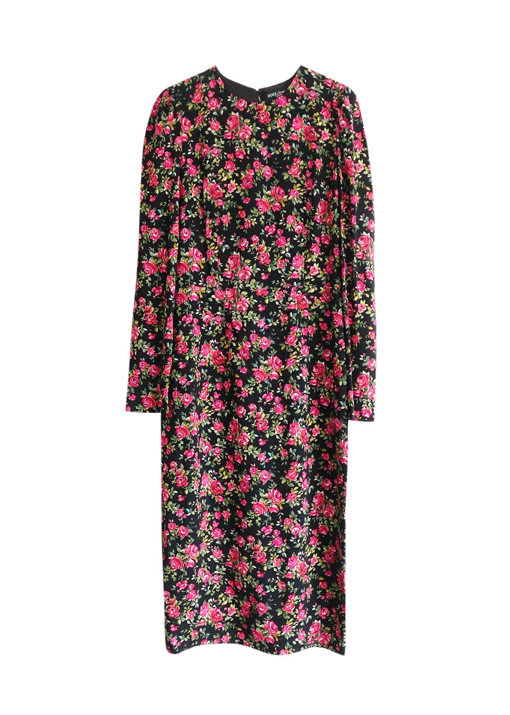 Preowned Dolce  Gabbana Floral Sheath Dress Size S Black viscose