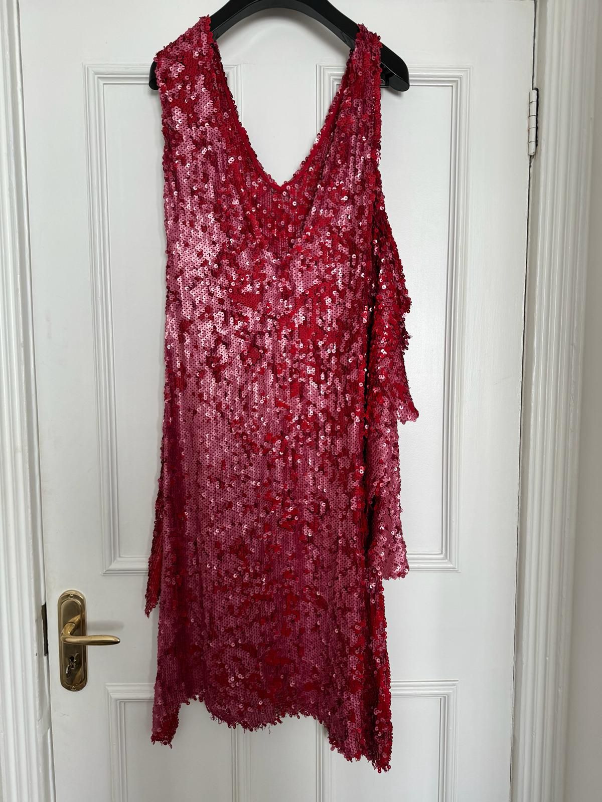 Magda Butrym Bristol Cold-shoulder Sequined Open-knit Dress Size L Red