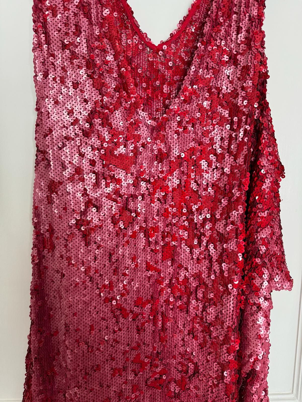 Magda Butrym Bristol Cold-shoulder Sequined Open-knit Dress Size L Red