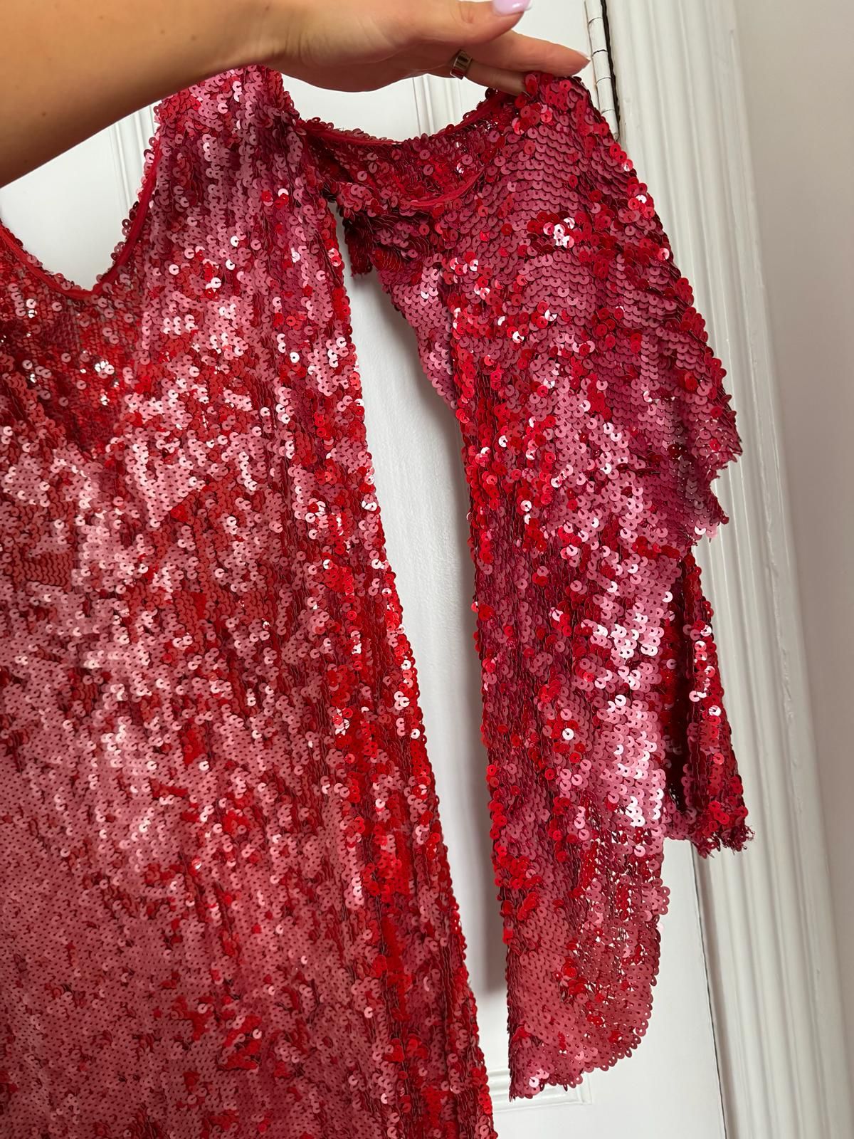 Magda Butrym Bristol Cold-shoulder Sequined Open-knit Dress Size L Red