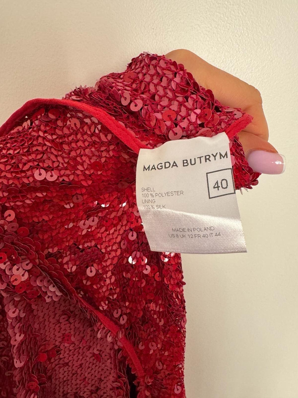 Magda Butrym Bristol Cold-shoulder Sequined Open-knit Dress Size L Red