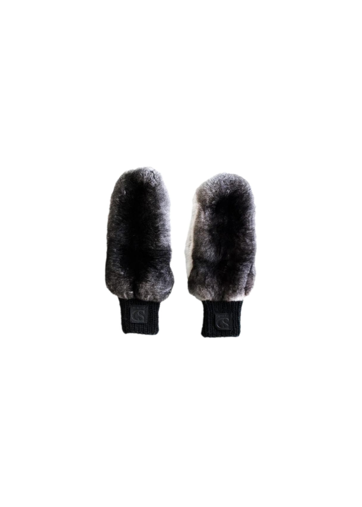 FurbySD Natural Chinchilla Fur Mittens Black  White