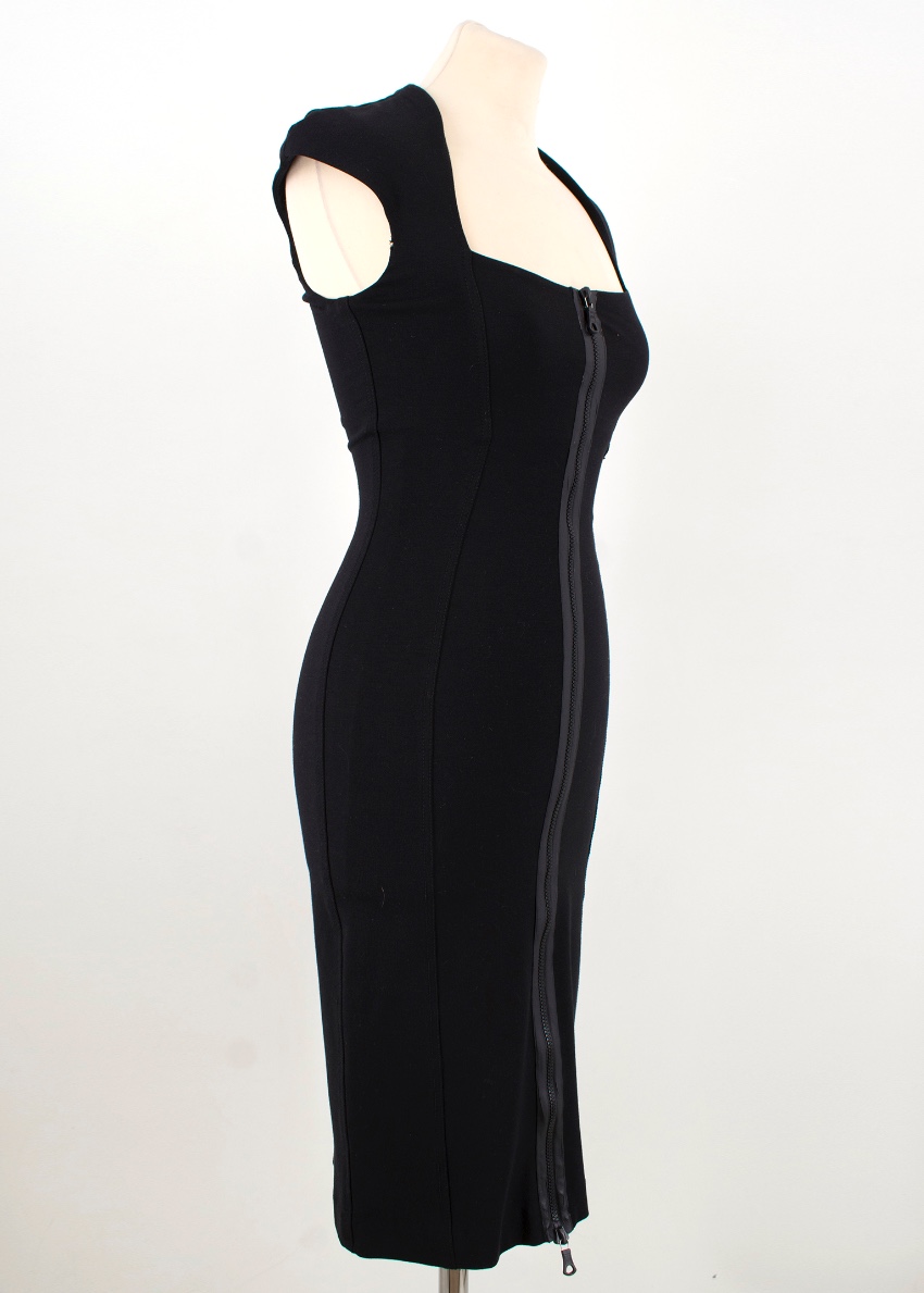 Preowned Josh Goot Double Zip Midi Fitted Pencil Dress Size XXS Black cotton