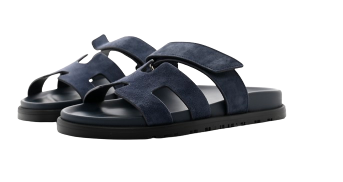 Hermes Blue Celeste Chypre Sandals Size 40 Navy suede