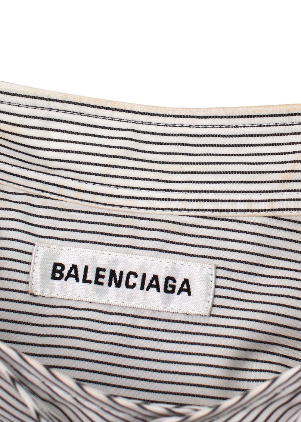 Preowned Balenciaga White and Navy Striped Logo Oversized Shirt with Tie Detail Size S navy white cotton