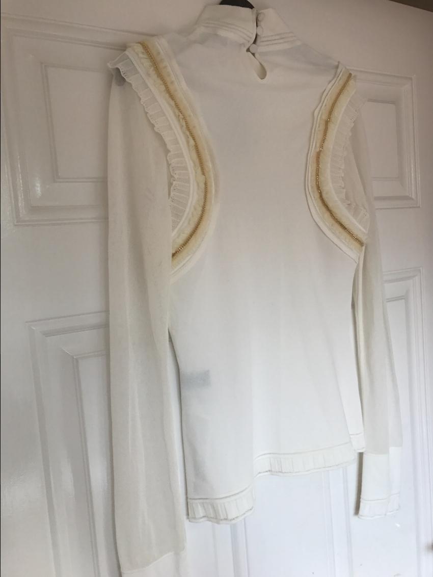 Roberto Cavalli Ruffle Gold Chain Jumper Size M Cream polyester