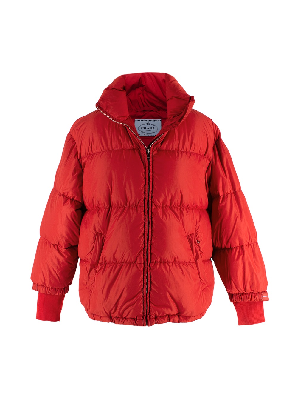 Prada Red High Neck Puffer Coat Size XS polyamide