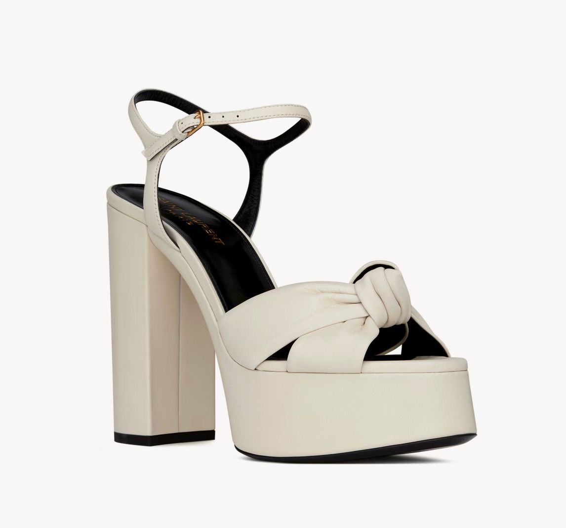 Saint Laurent Cream Platform Sandals Size 38 white leather