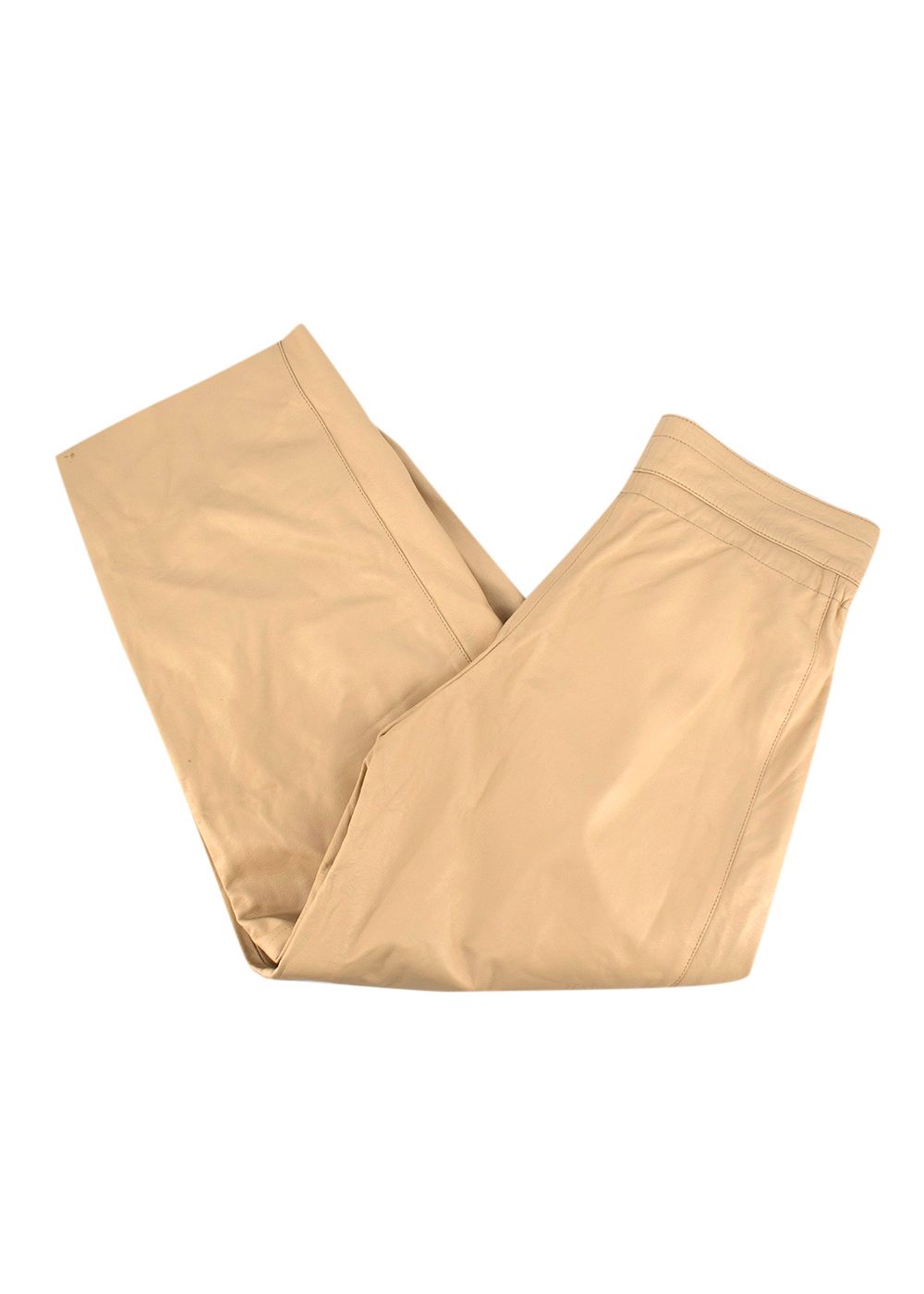 Joseph Drawstring Cream Leather Straight Leg Trousers Size S