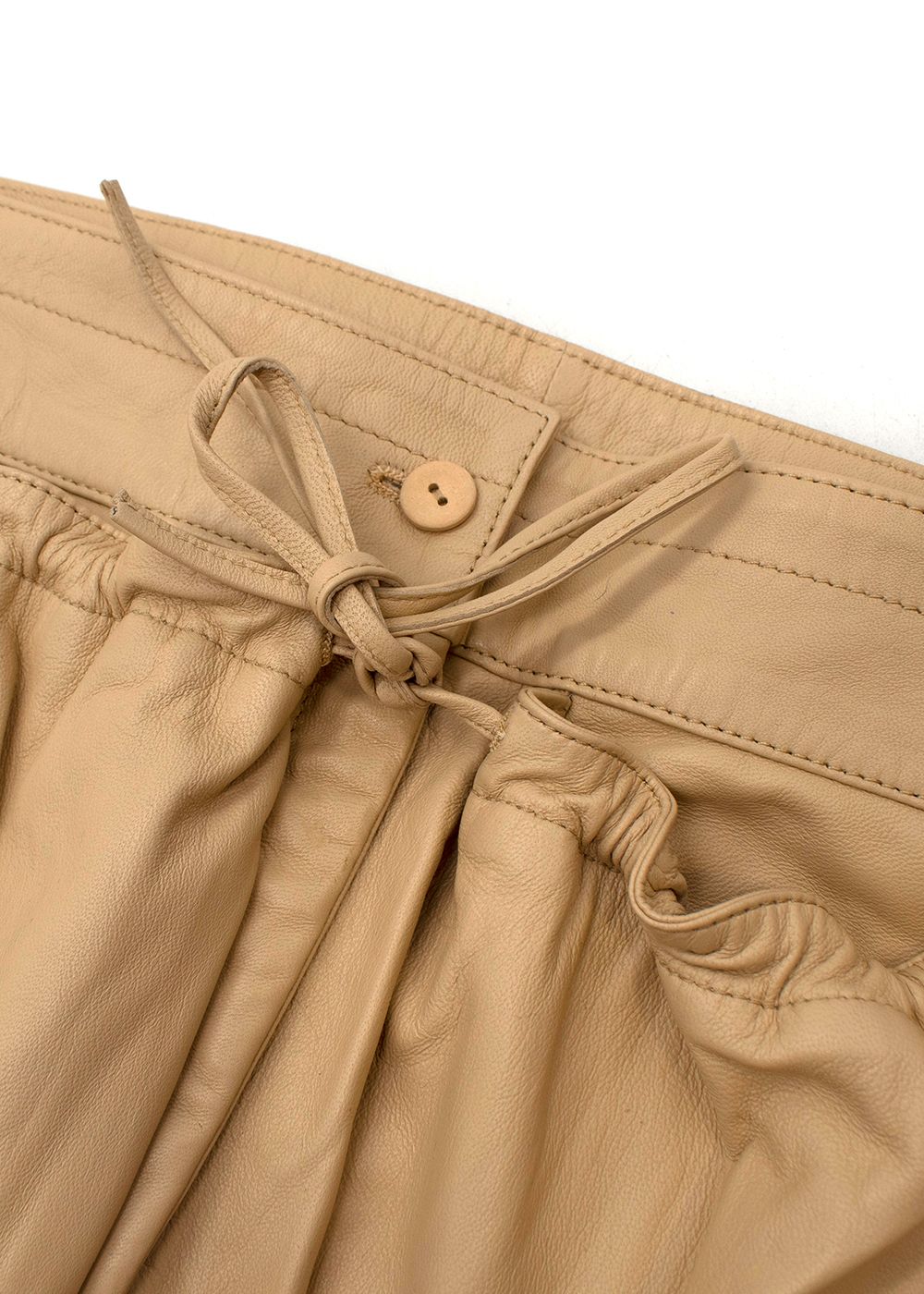 Joseph Drawstring Cream Leather Straight Leg Trousers Size S