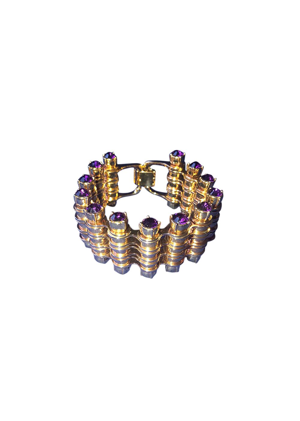 Preowned Mawi gold-tone metal  purple crystal Bike Chain bracelet gold