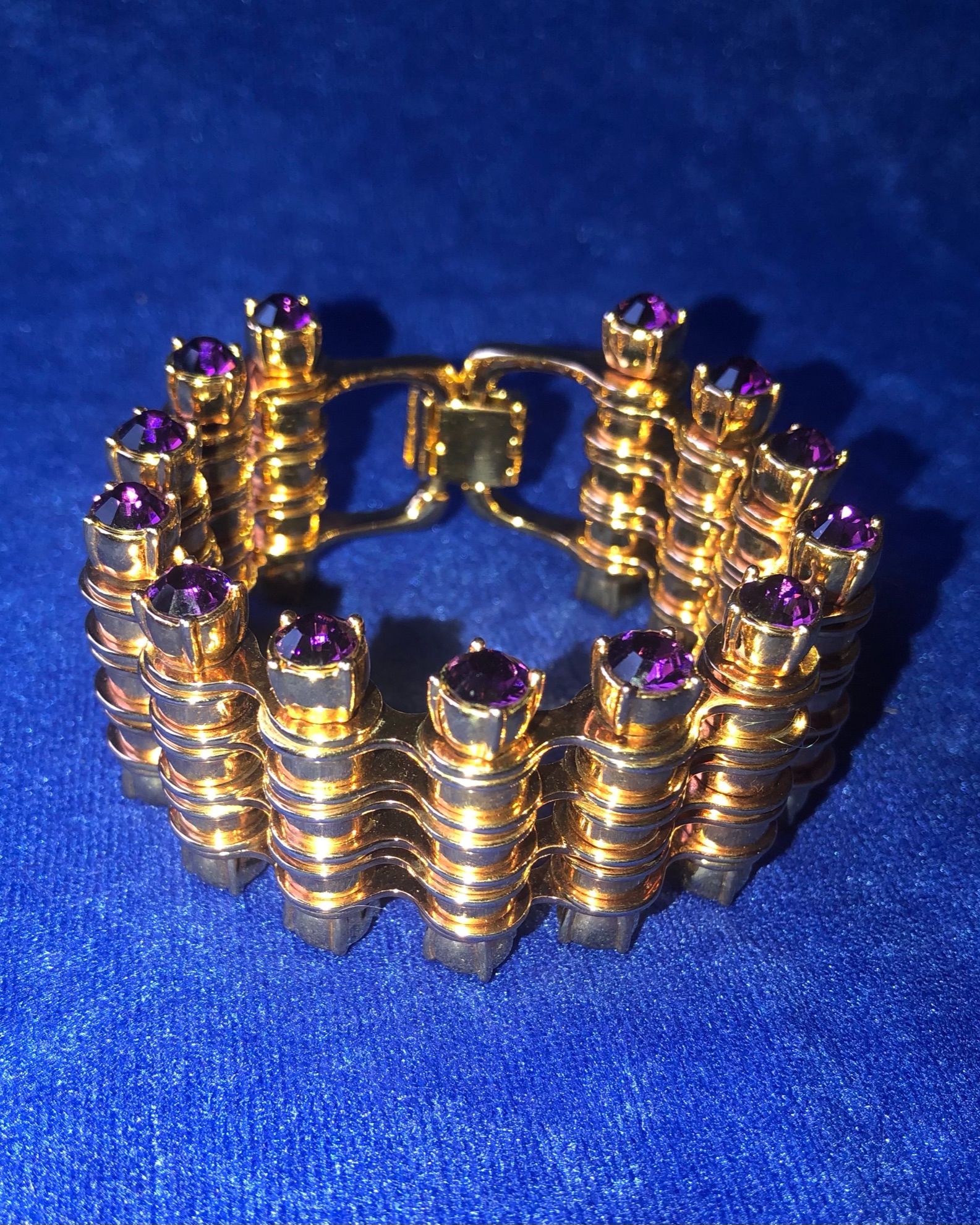 Preowned Mawi gold-tone metal  purple crystal Bike Chain bracelet gold